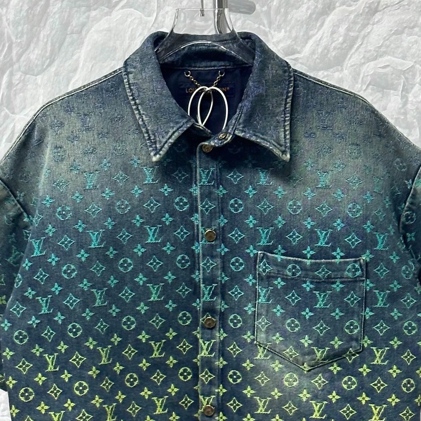 Louis Vuitton Rainbow Gradient Denim Short-Sleeve Shirt — front