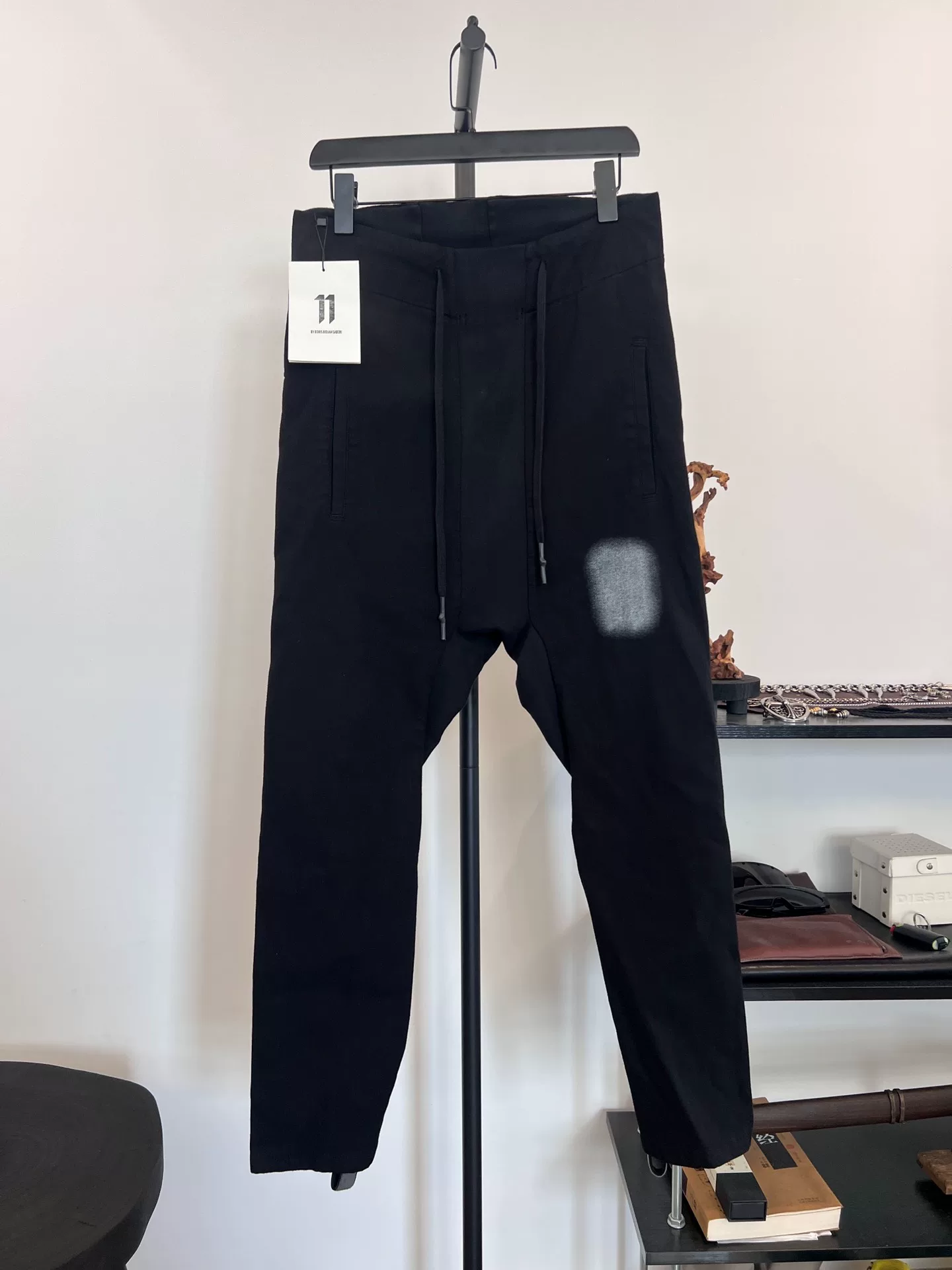 Boris Bidjan Saberi Ink-Splatter Drop-Crotch Pants — front