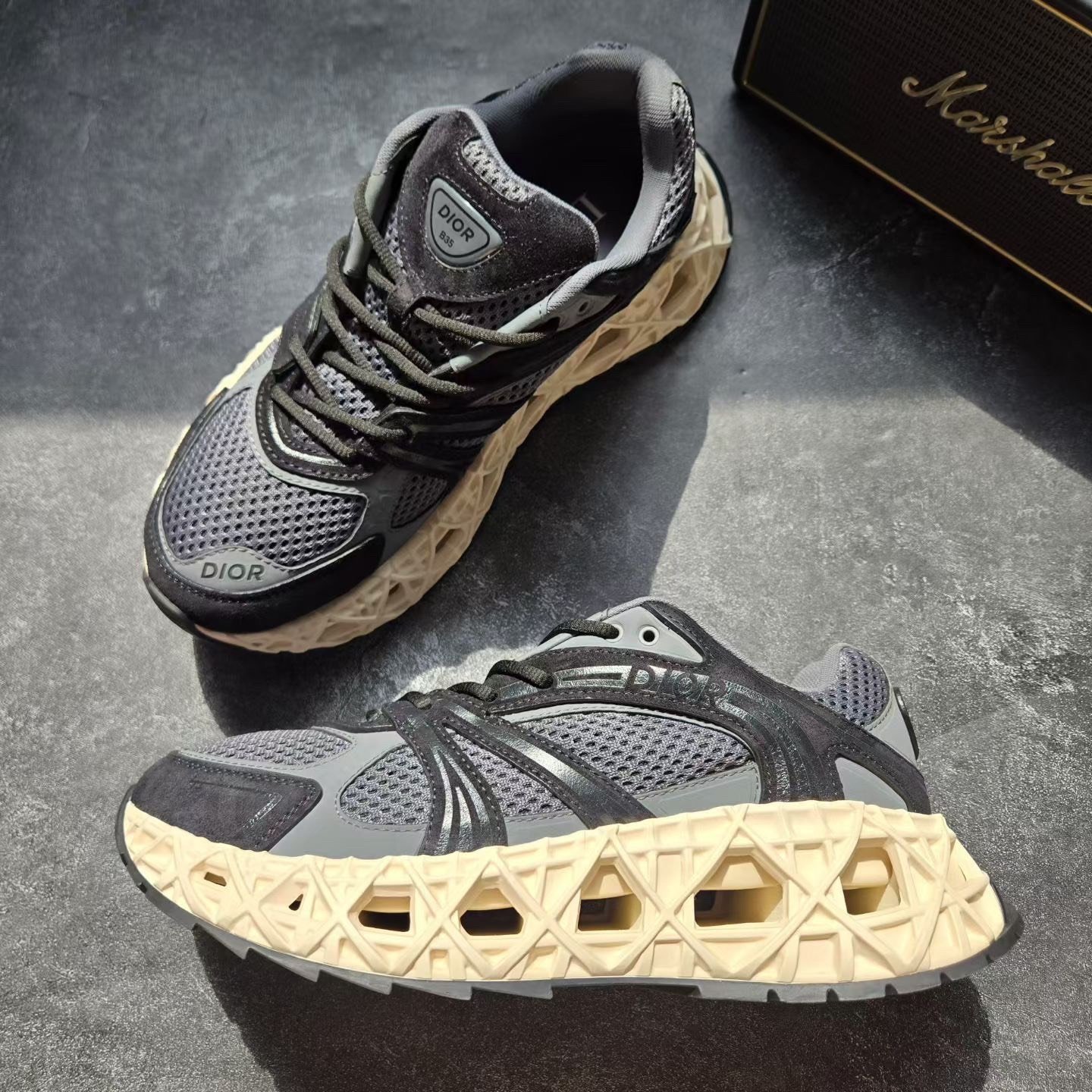 Dior B35 Black Gray Sneakers — back
