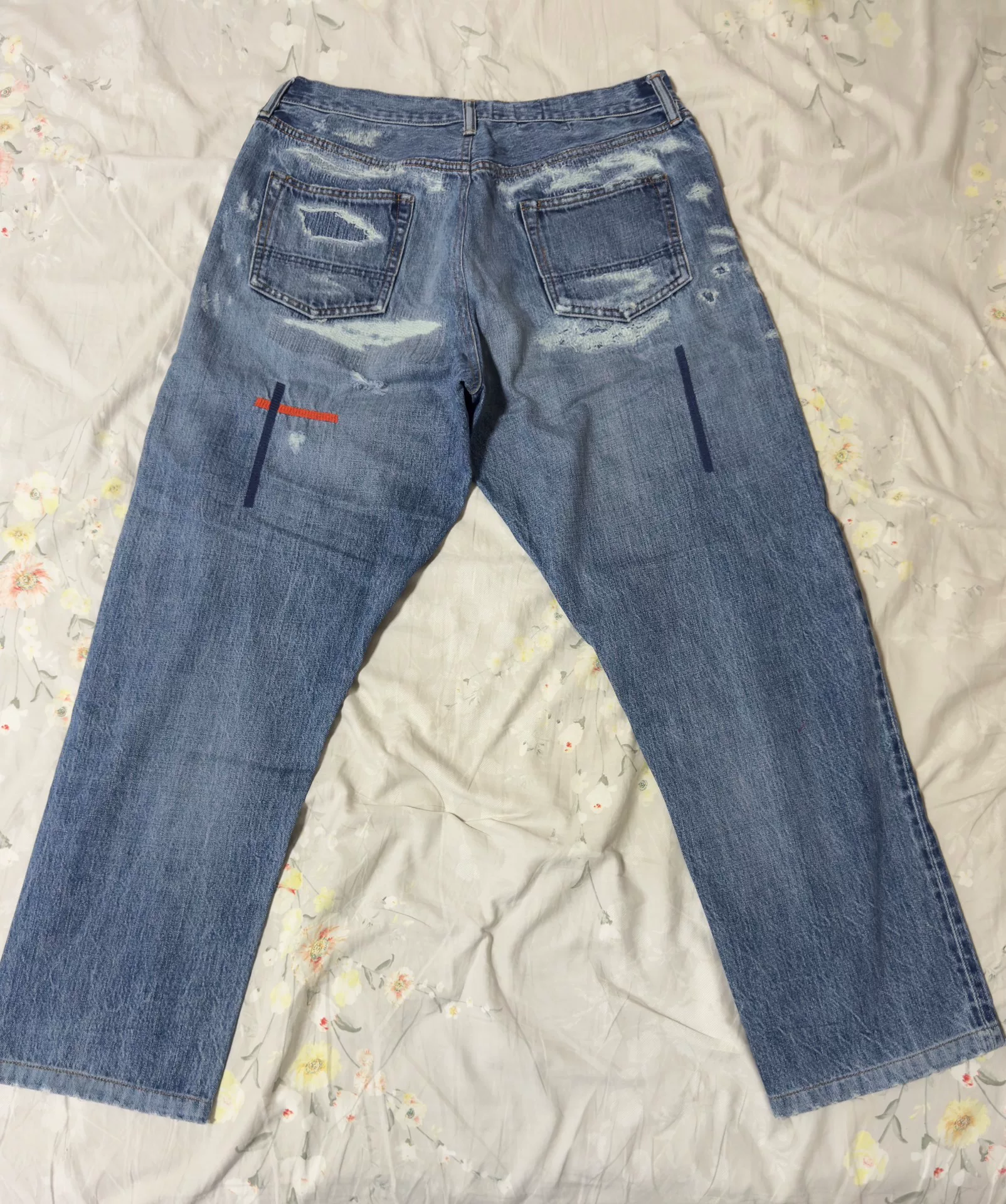 FDMTL 23AW Red Thread Distressed Jeans — front