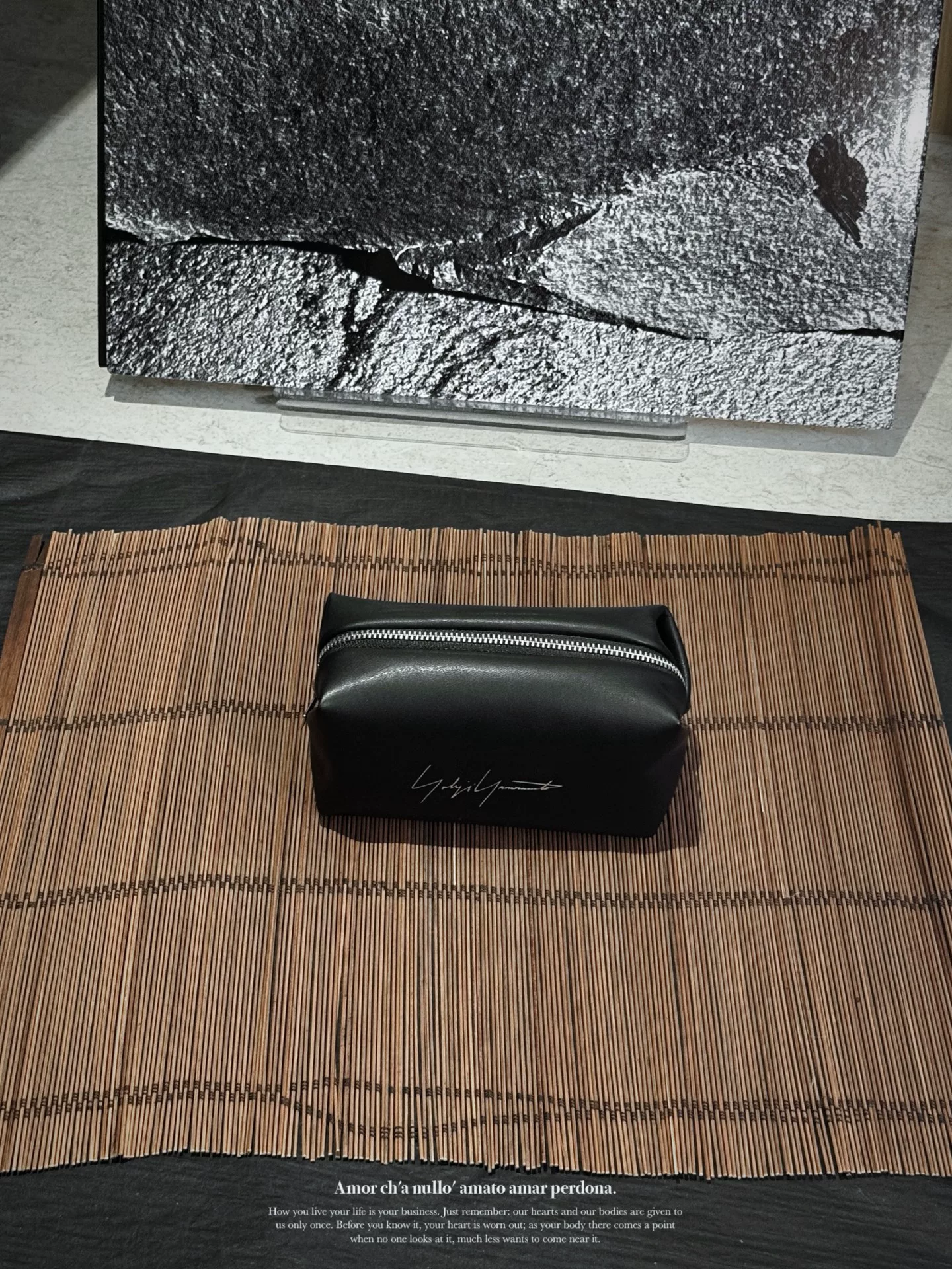 Limited Yohji Yamamoto Gold Signature Storage Bag — label
