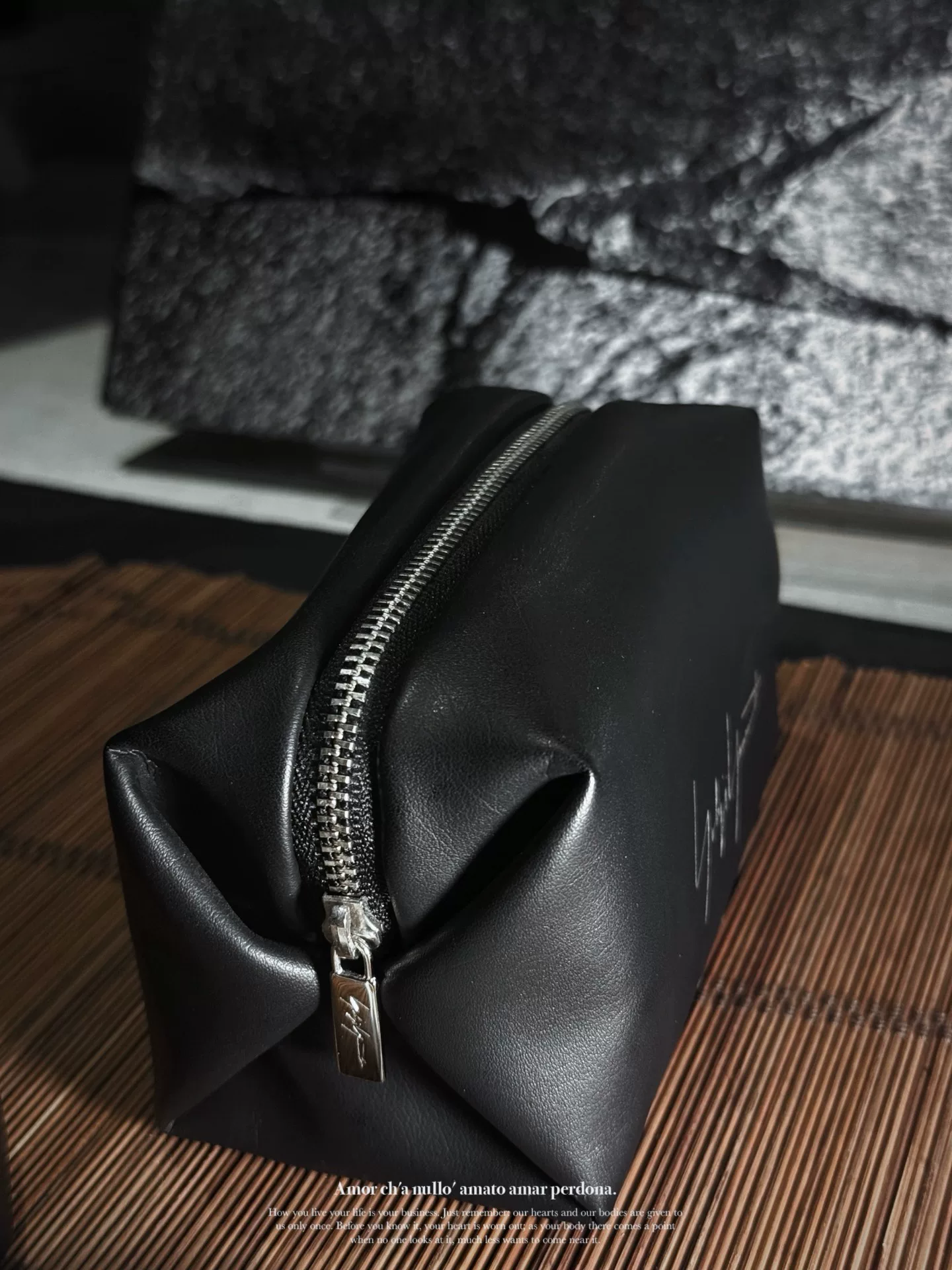 Limited Yohji Yamamoto Gold Signature Storage Bag — front