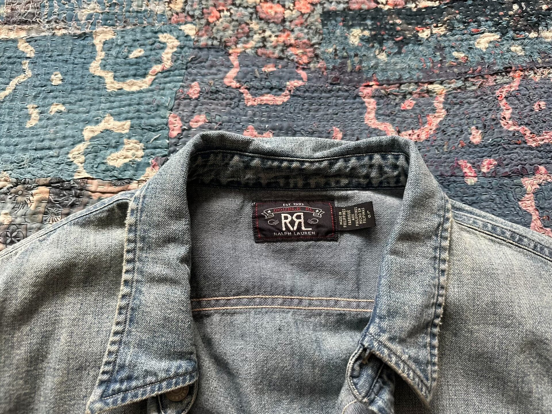 RRL Light Blue Distressed Denim Shirt — back