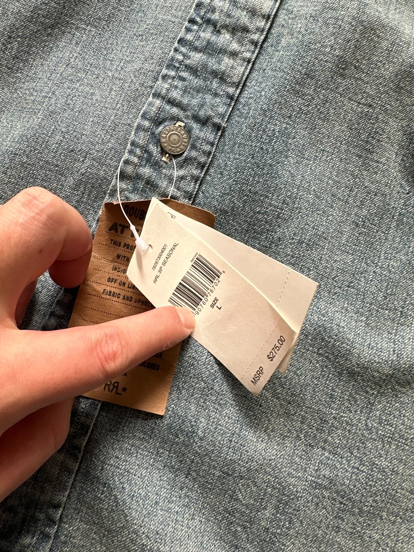 RRL Light Blue Distressed Denim Shirt — label
