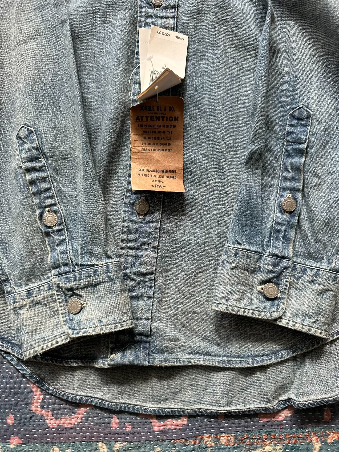 RRL Light Blue Distressed Denim Shirt — detail