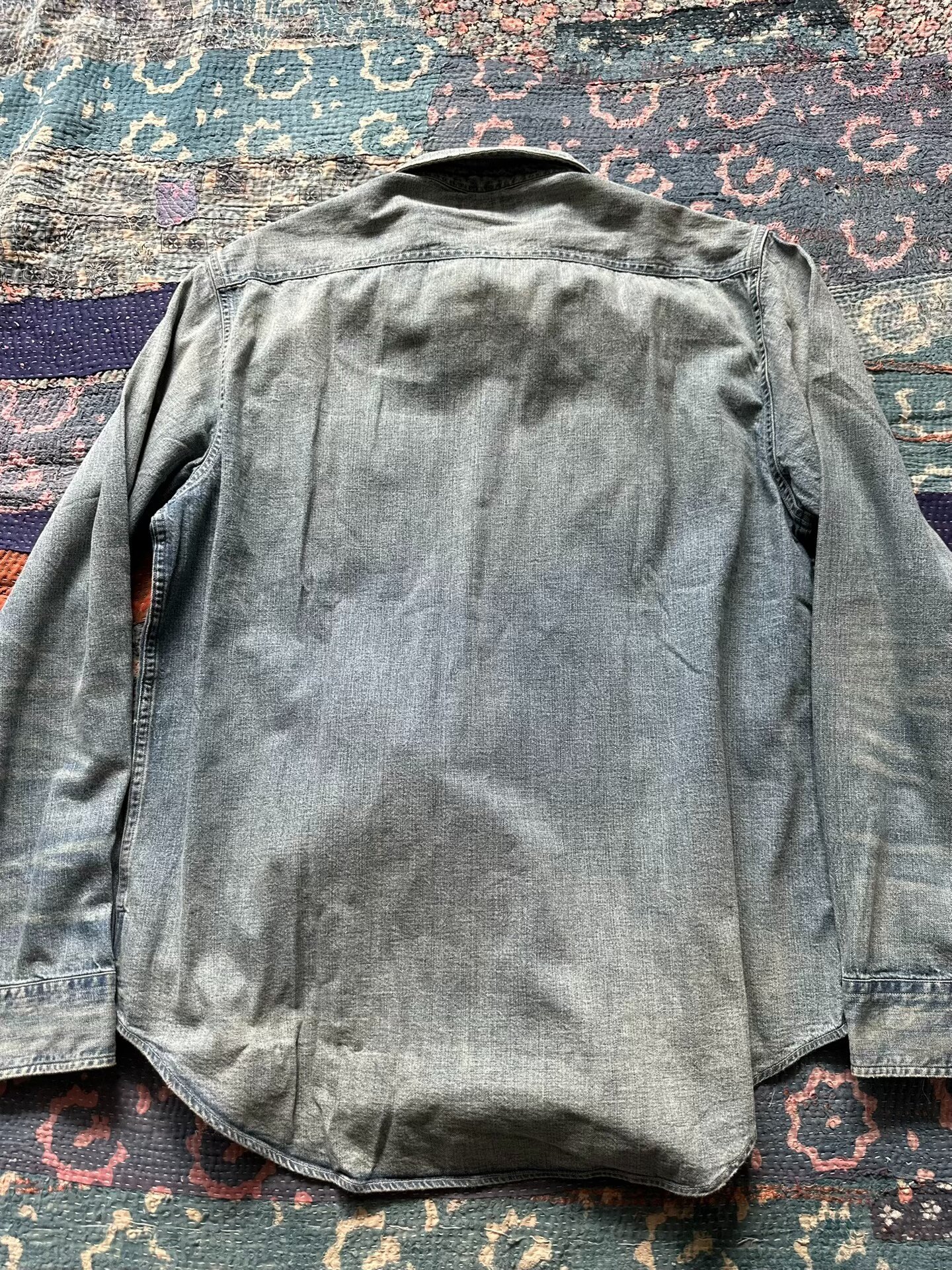 RRL Light Blue Distressed Denim Shirt — front