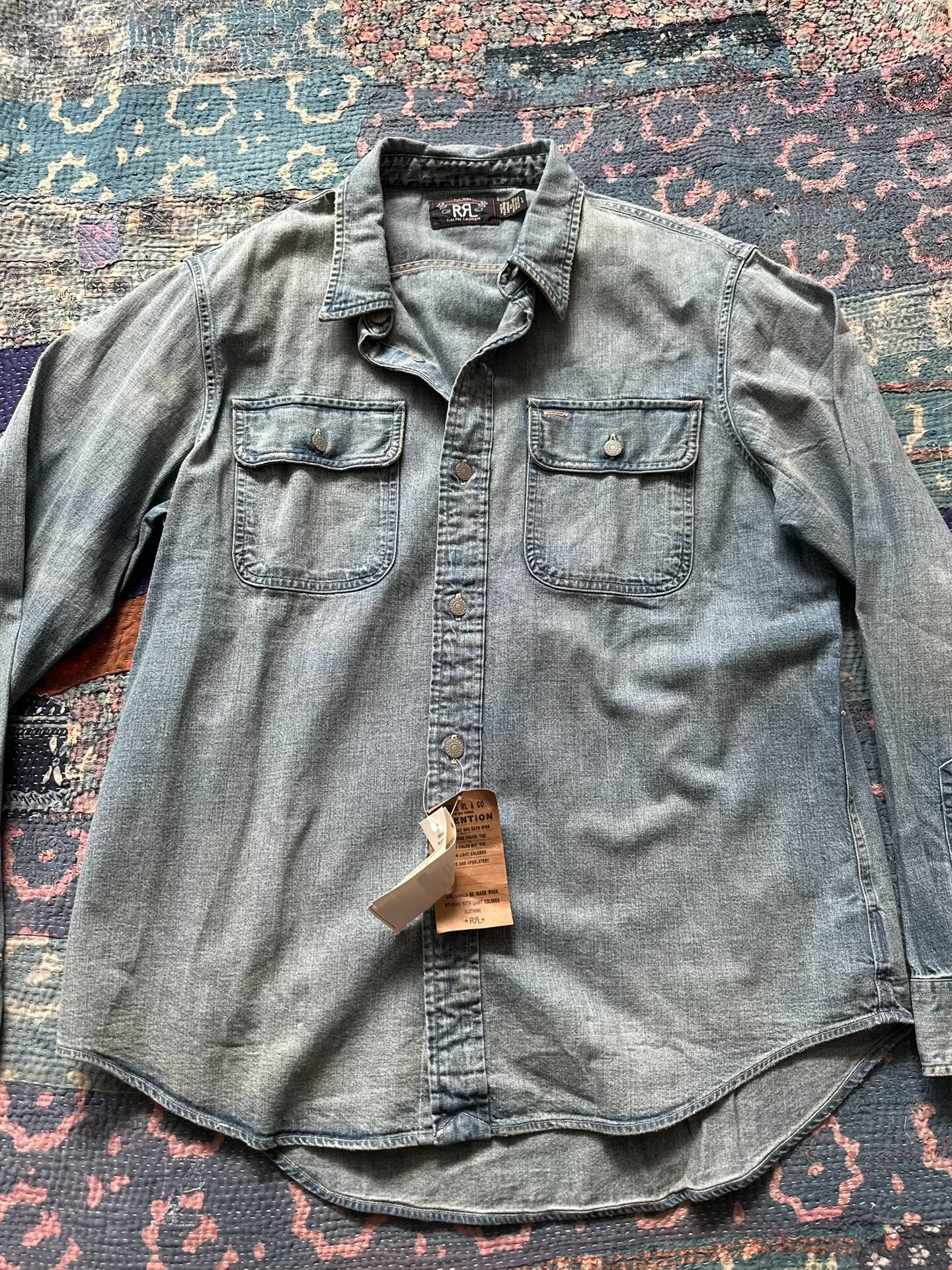 RRL Light Blue Distressed Denim Shirt