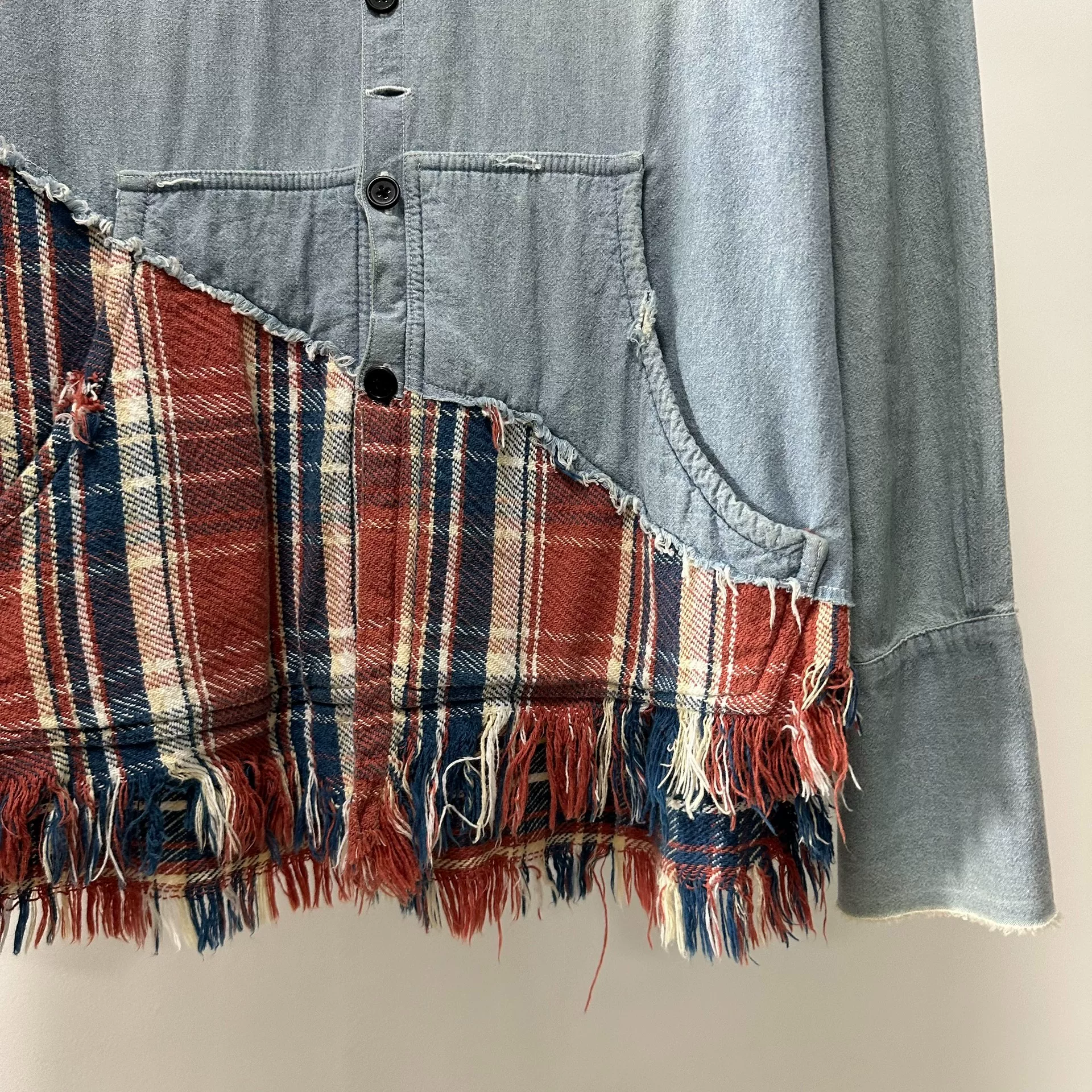 Greg Lauren Denim Plaid Patchwork Jacket — back