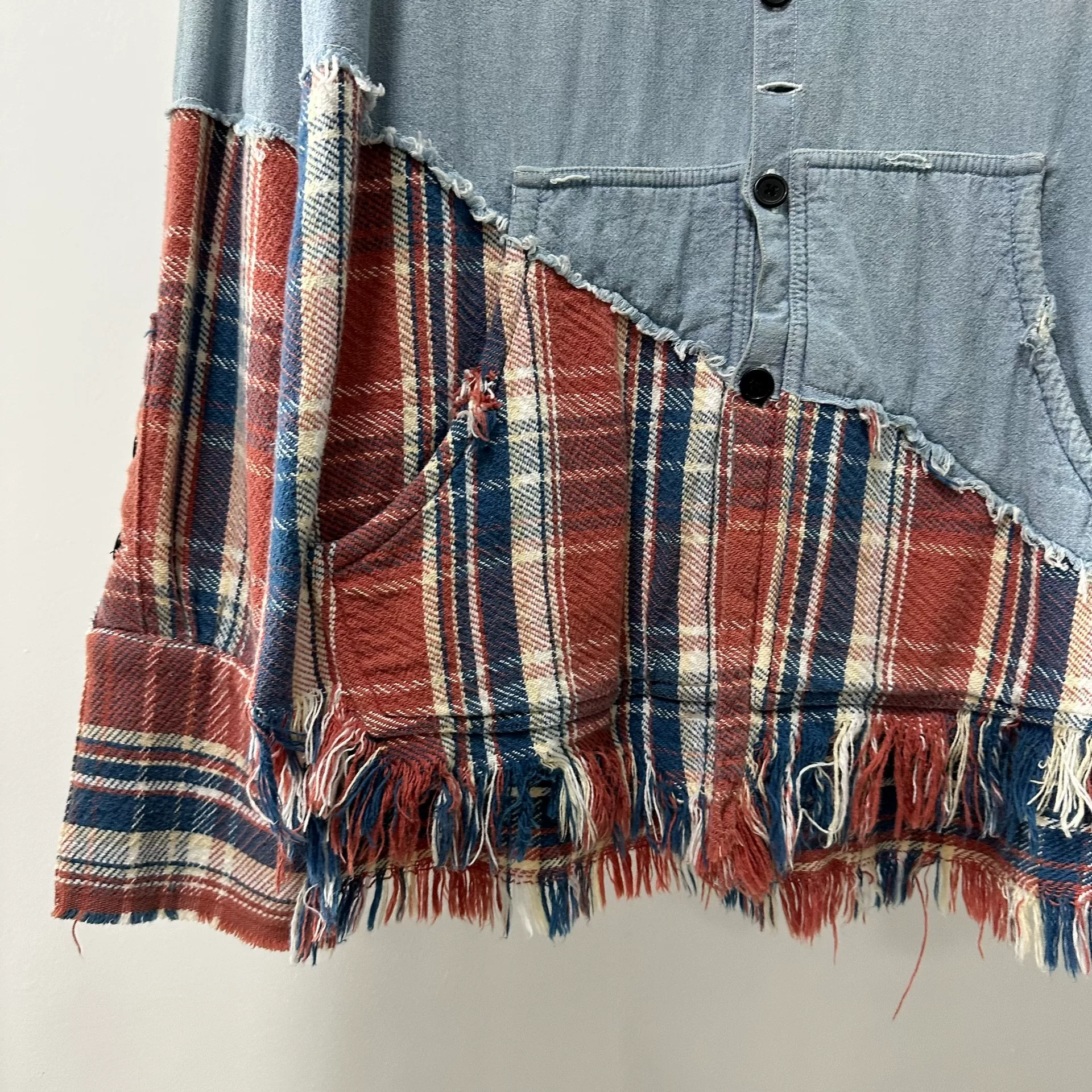 Greg Lauren Denim Plaid Patchwork Jacket — detail