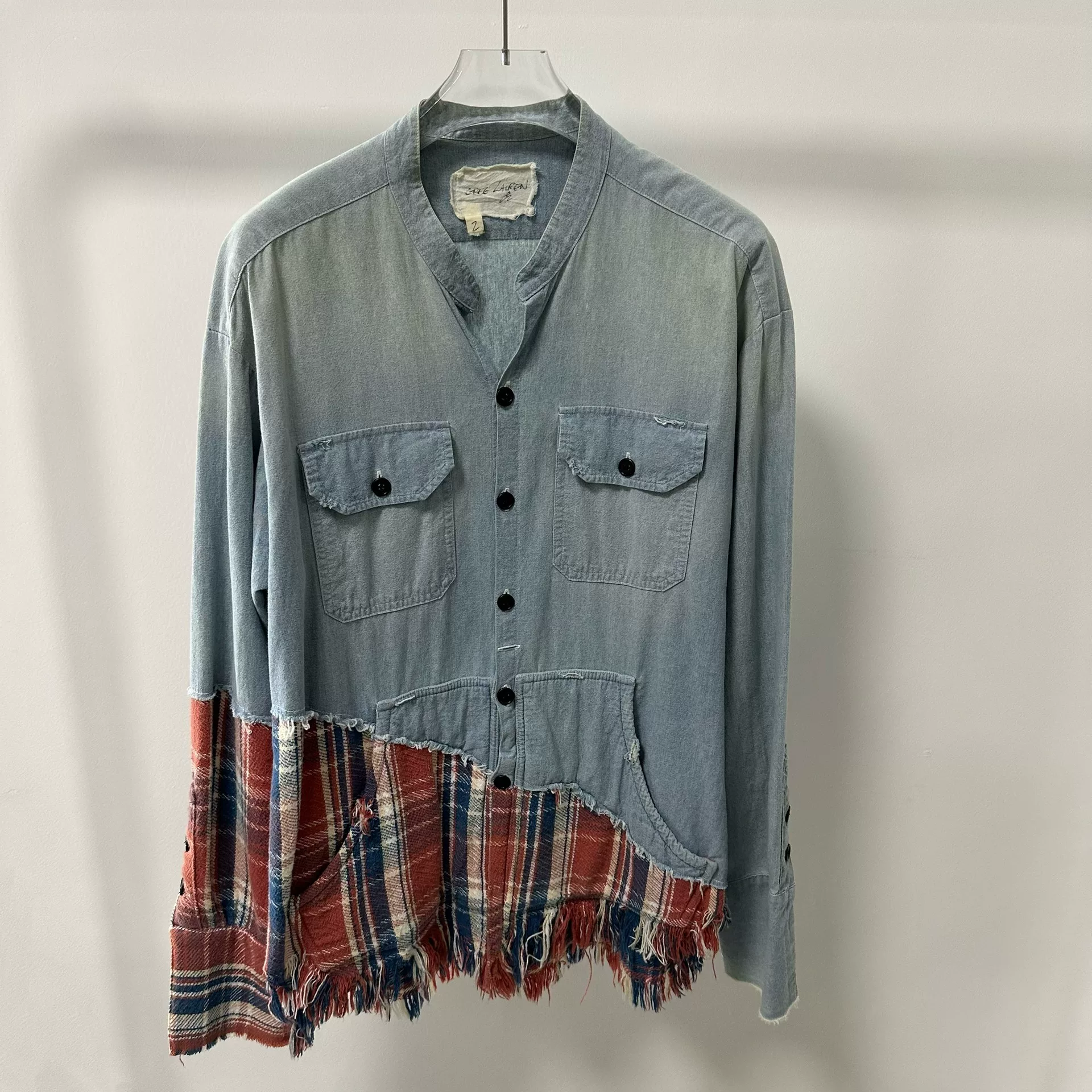 Greg Lauren Denim Plaid Patchwork Jacket