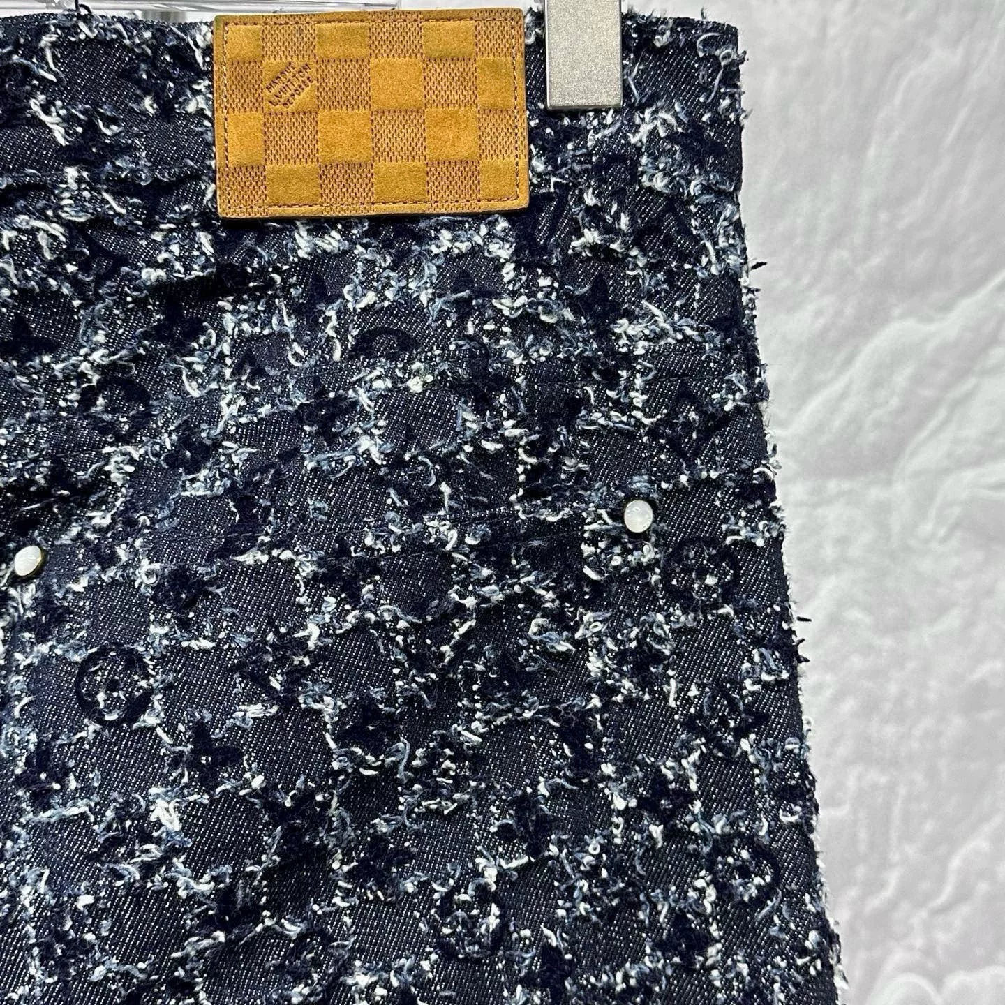 Louis Vuitton FW25 Flocked Print Denim Pants — detail