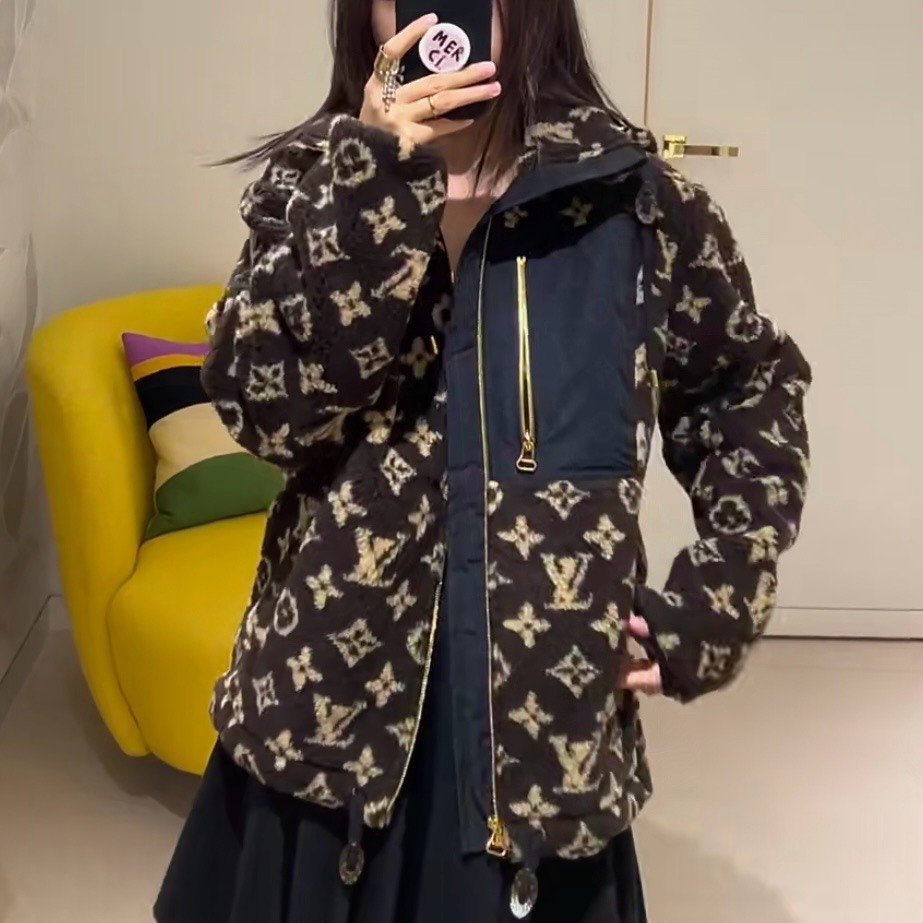 Louis Vuitton SS24 Monogram Patchwork Hooded Teddy Coat