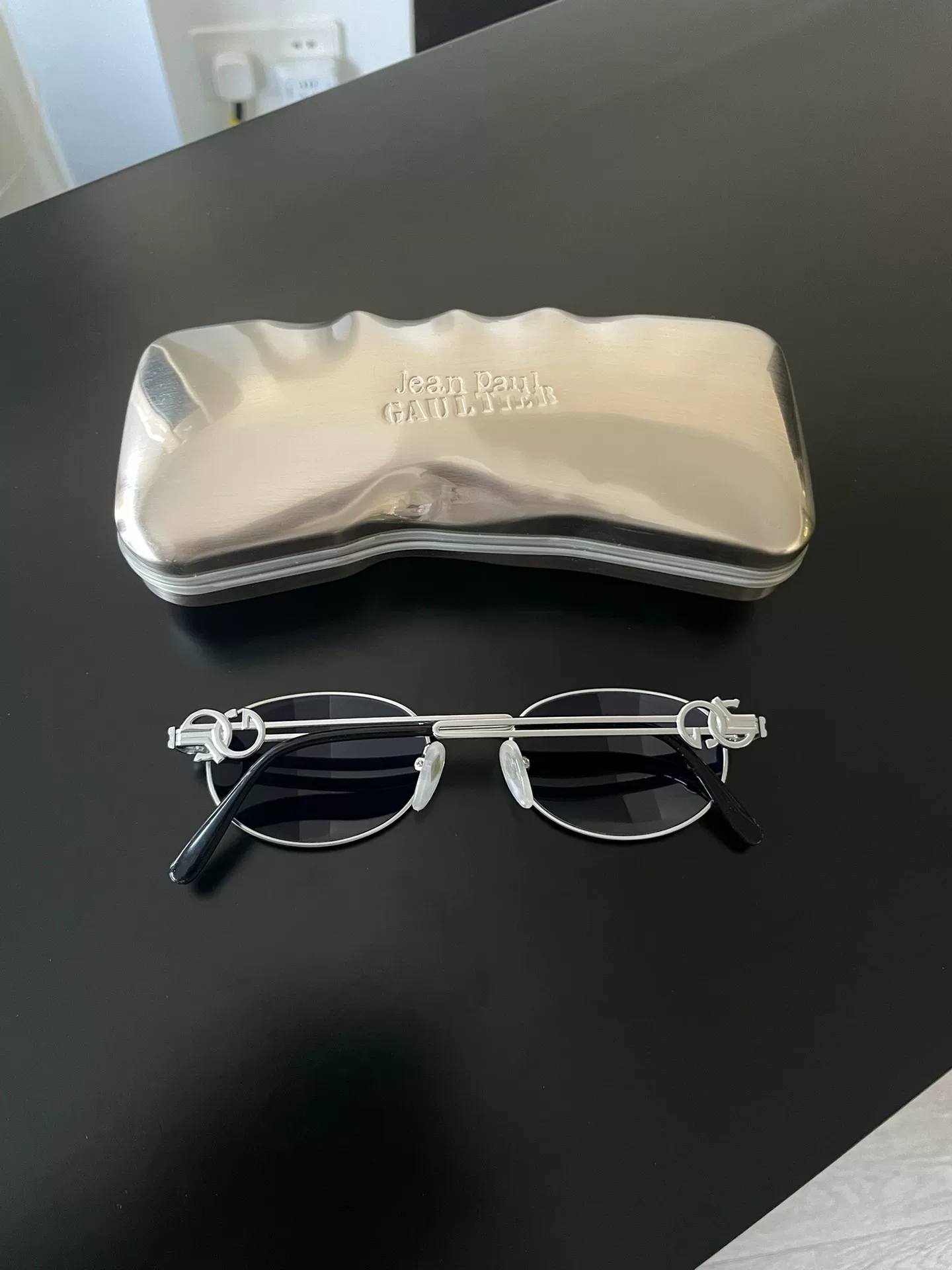 Jean Paul Gaultier Silver Oval Sunglasses — detail