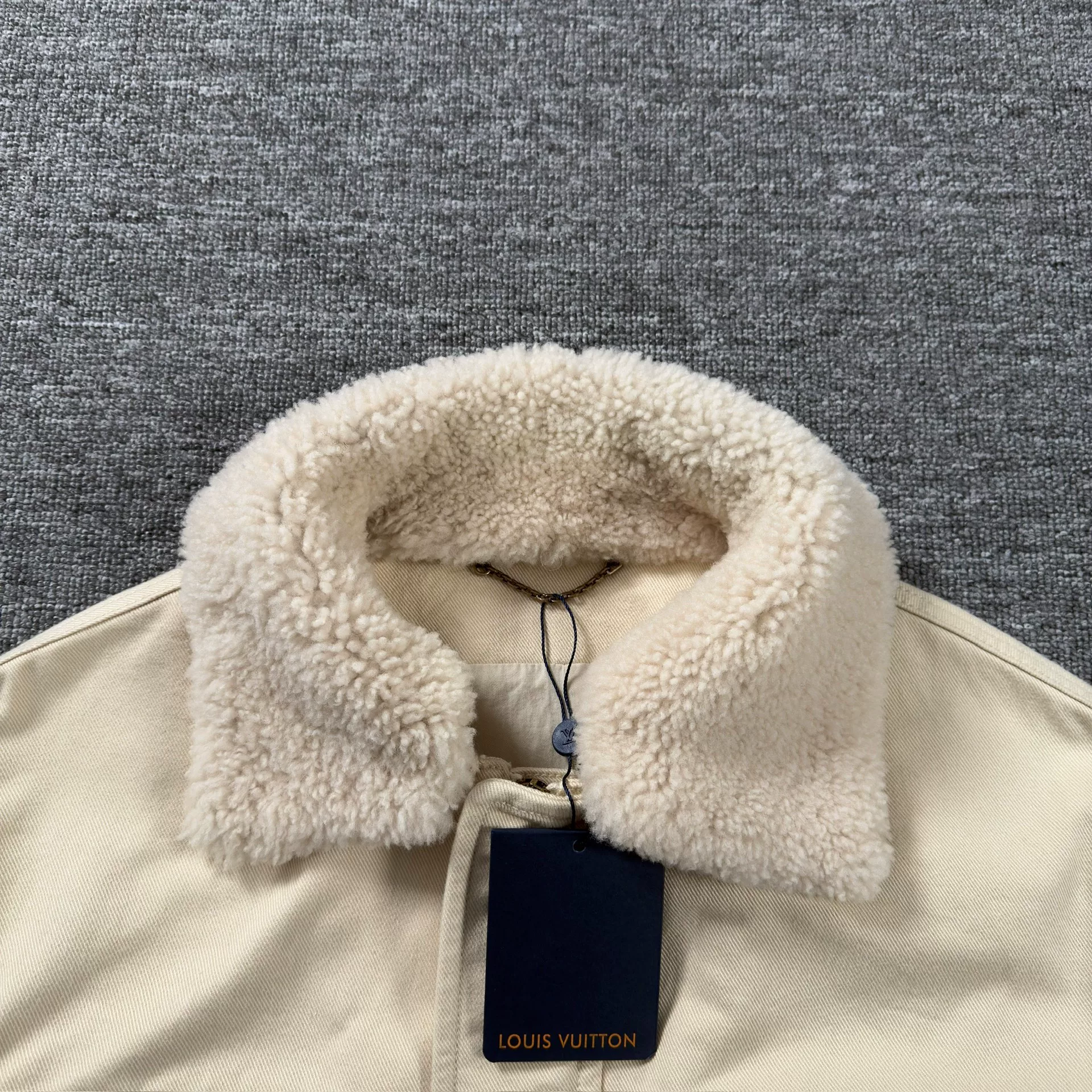 Louis Vuitton Beige Monogram Shearling Jacket — front