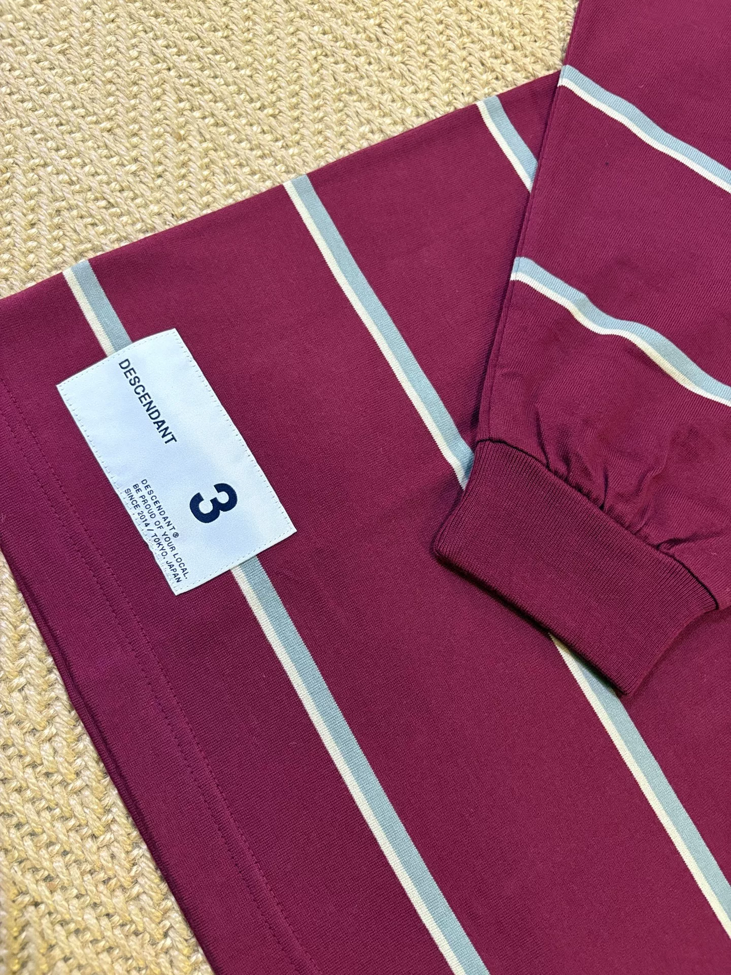 Descendant Border Crew Neck LS Stripe Tee — label