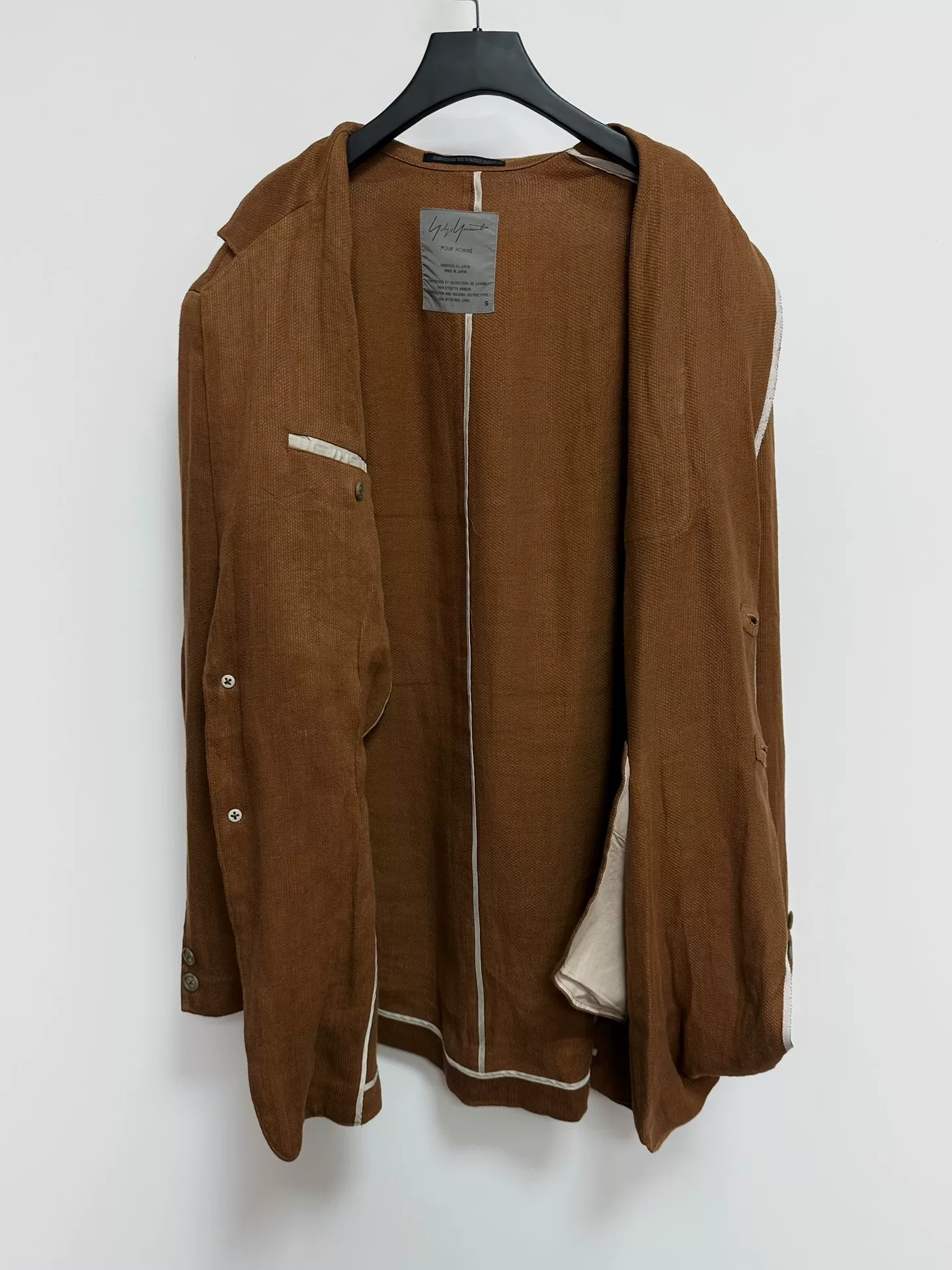 Yohji Yamamoto 92SS Linen Asymmetric Coat — detail