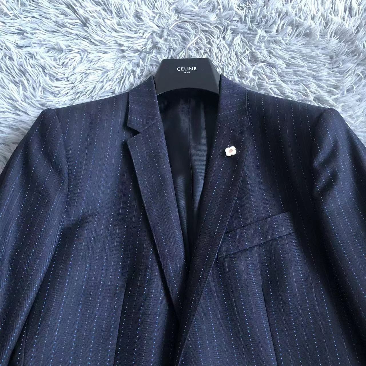 Dolce Gabbana Dark Blue Pinstripe Suit — front