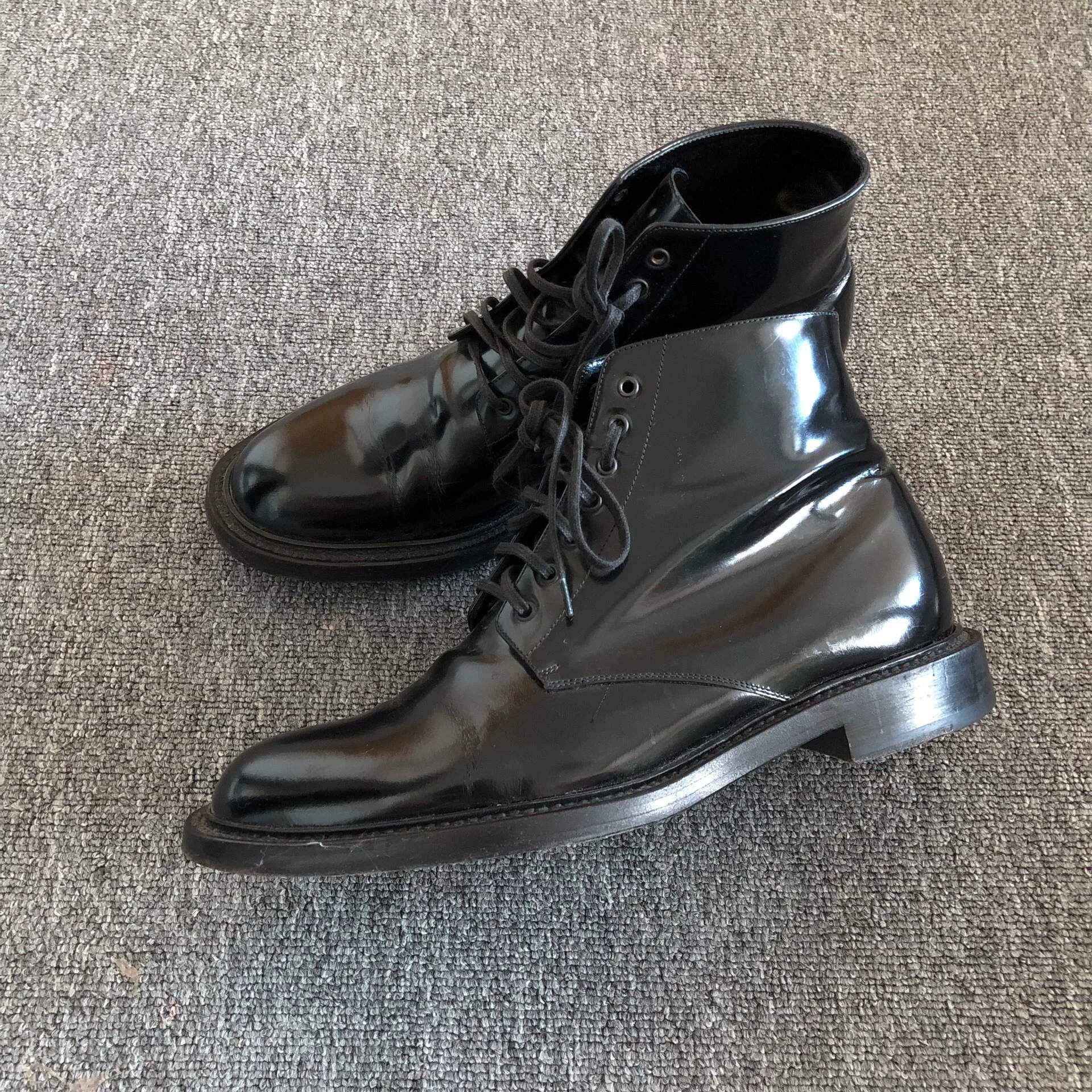 YSL Black Patent Leather High-Top Boots — detail