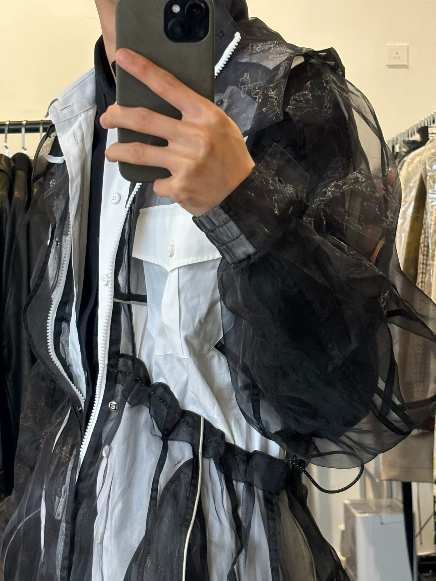 Maison Margiela S/S19 Mesh Overlay Shirt — detail