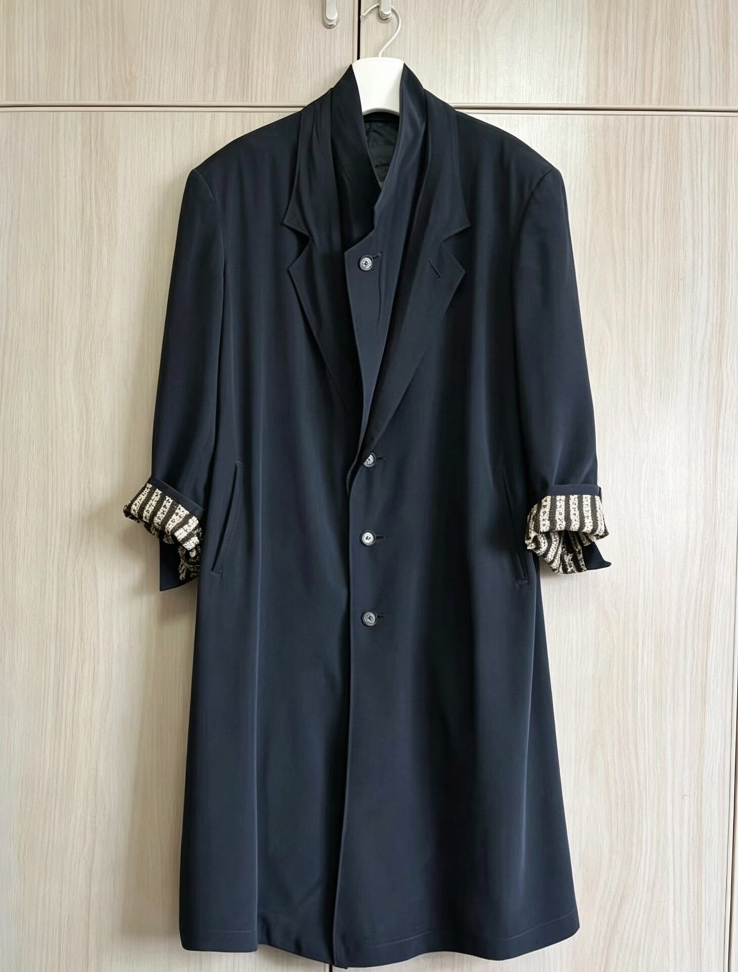 Yohji Yamamoto 23SS Navy Jacquard Sleeve Coat