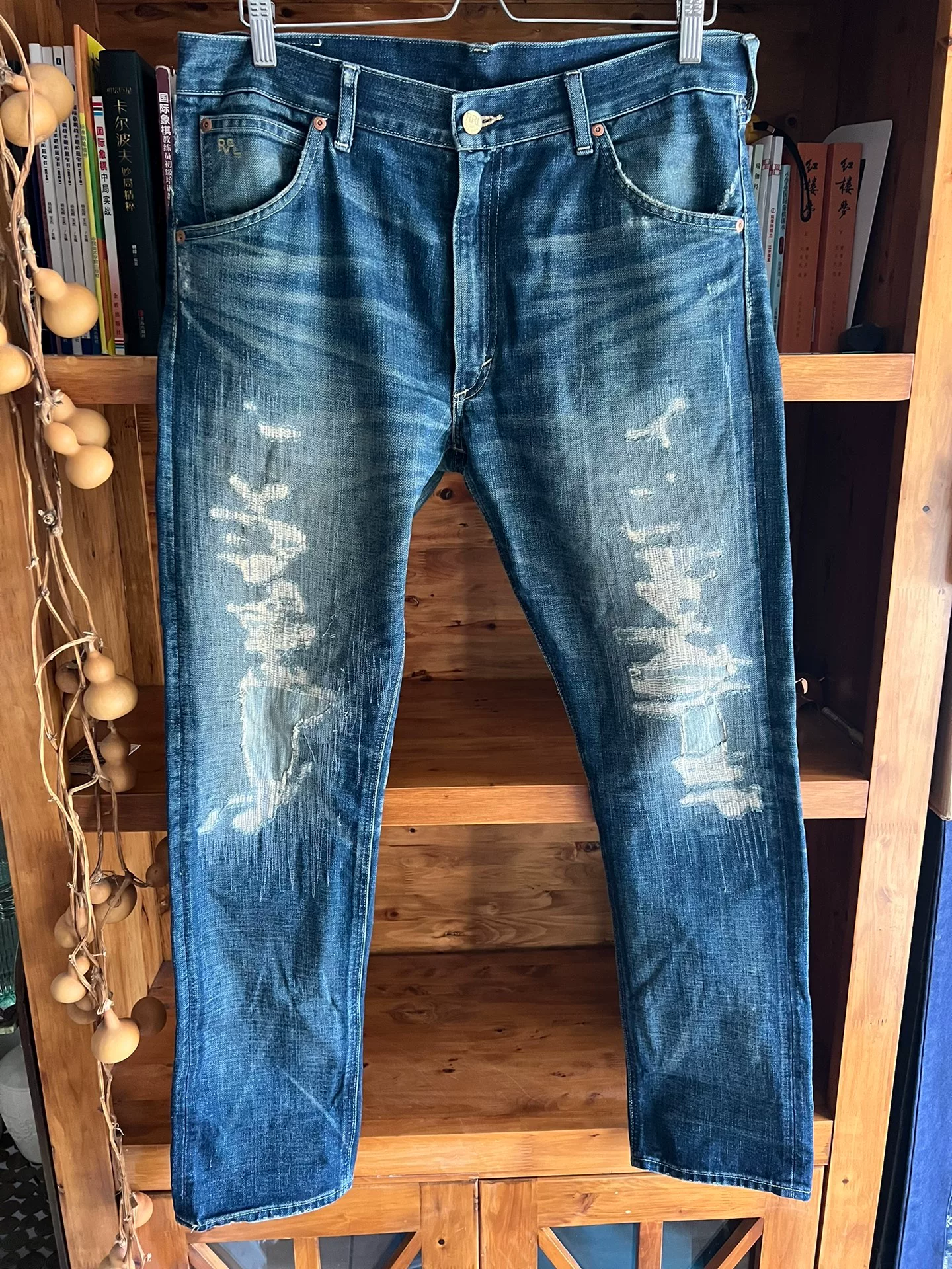 RRL Double RL Distressed Washed Jeans — front