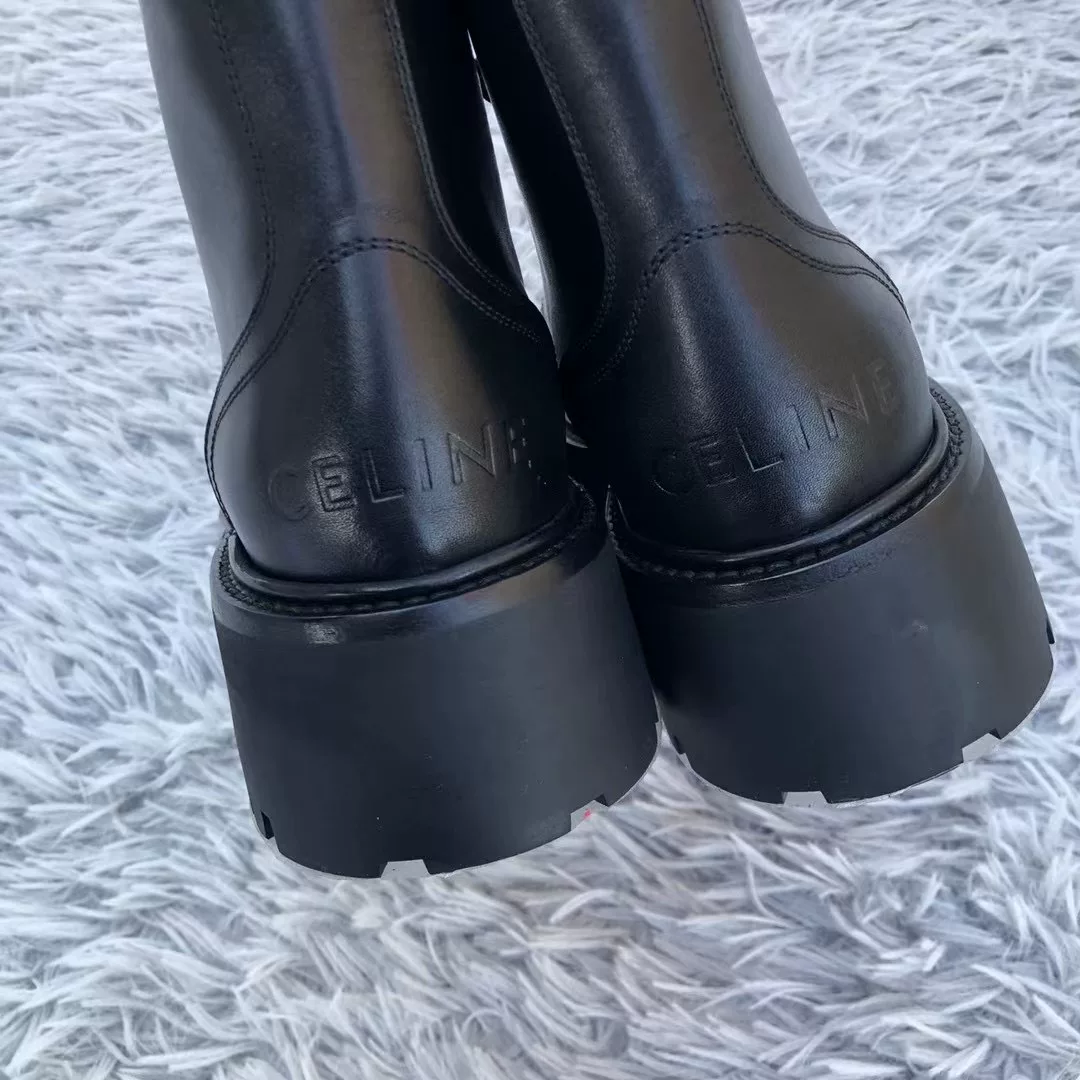 Celine 22SS Leather Rivet Logo Martin Boots — label