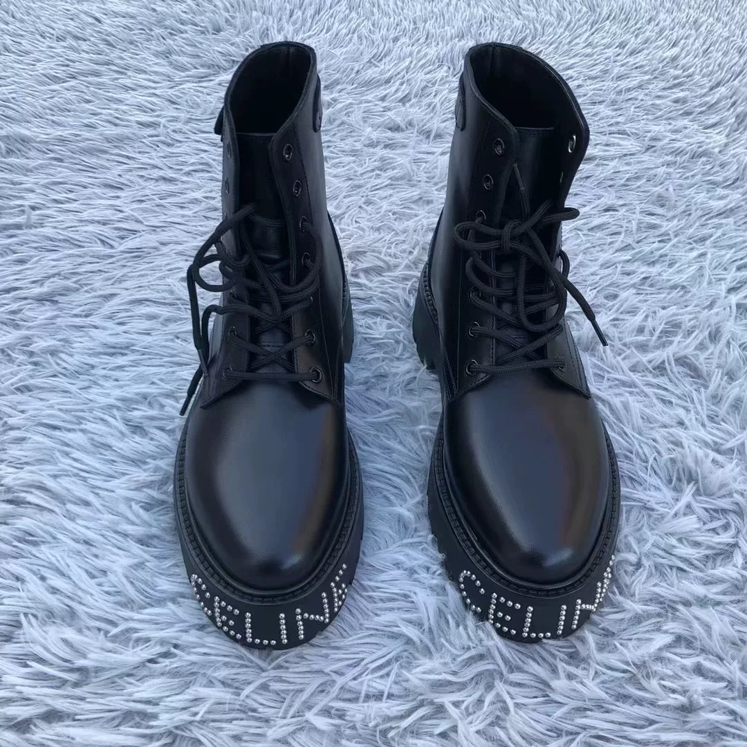 Celine 22SS Leather Rivet Logo Martin Boots — front