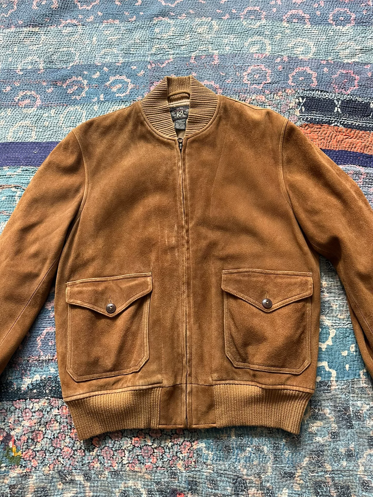 RRL Brown Deerskin Leather Bomber Jacket