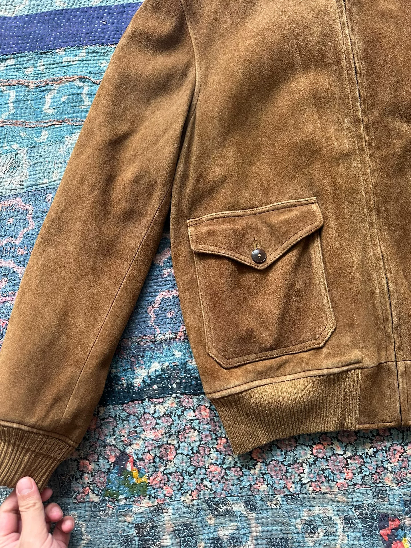 RRL Brown Deerskin Leather Bomber Jacket — detail