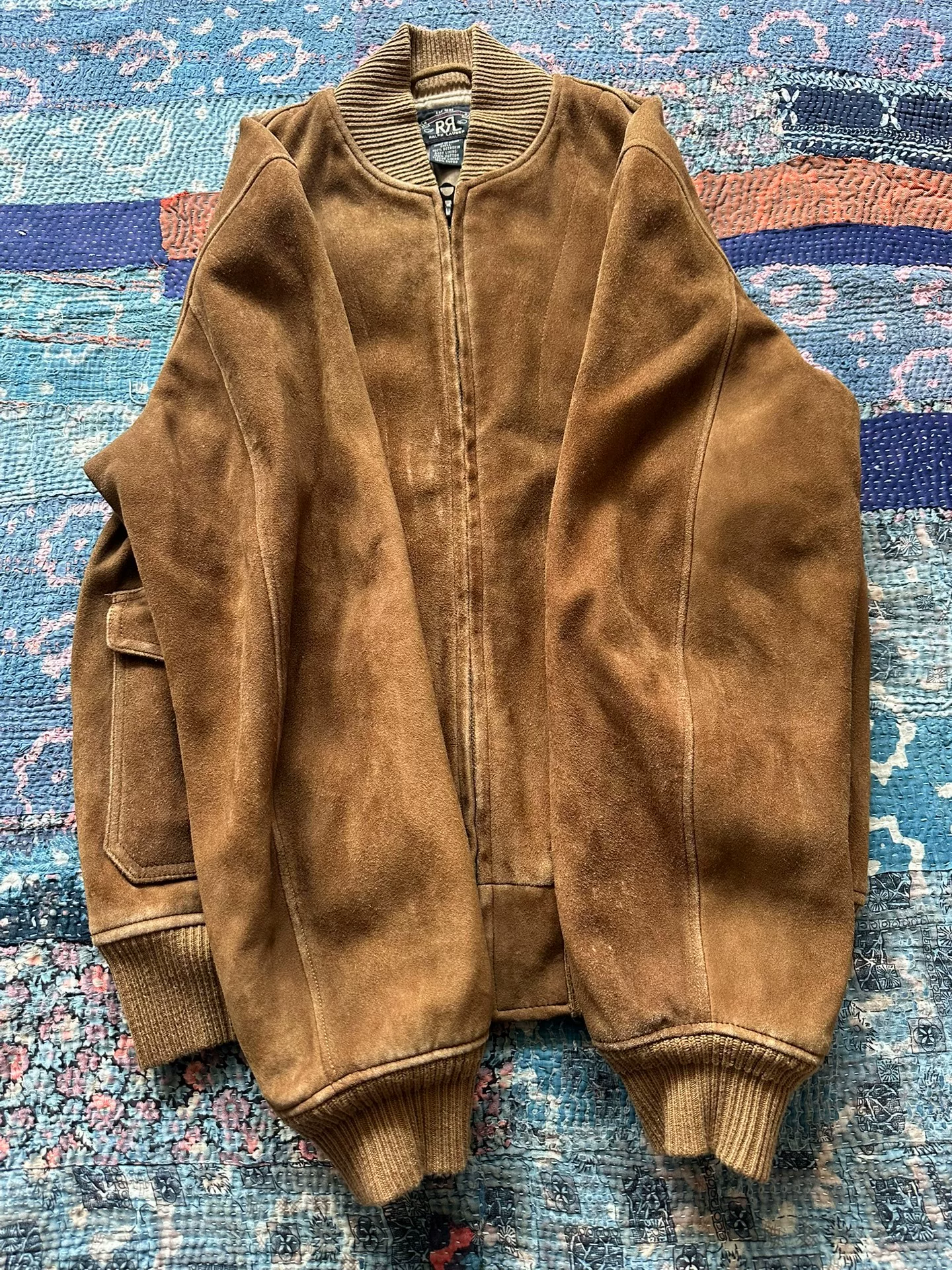 RRL Brown Deerskin Leather Bomber Jacket — label