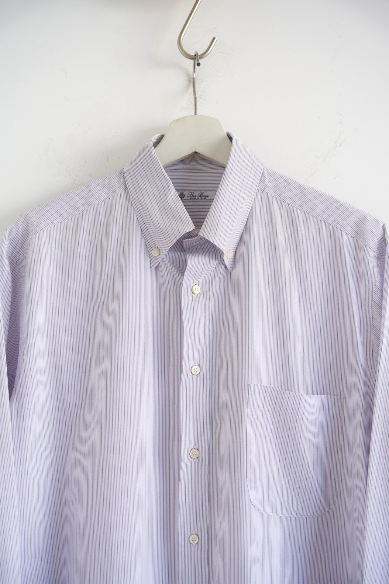 Loro Piana Lavender Pinstripe Poplin Shirt — detail