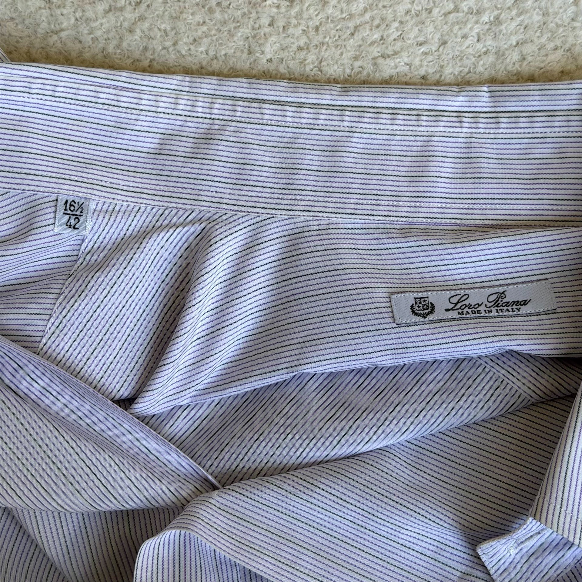 Loro Piana Lavender Pinstripe Poplin Shirt — label