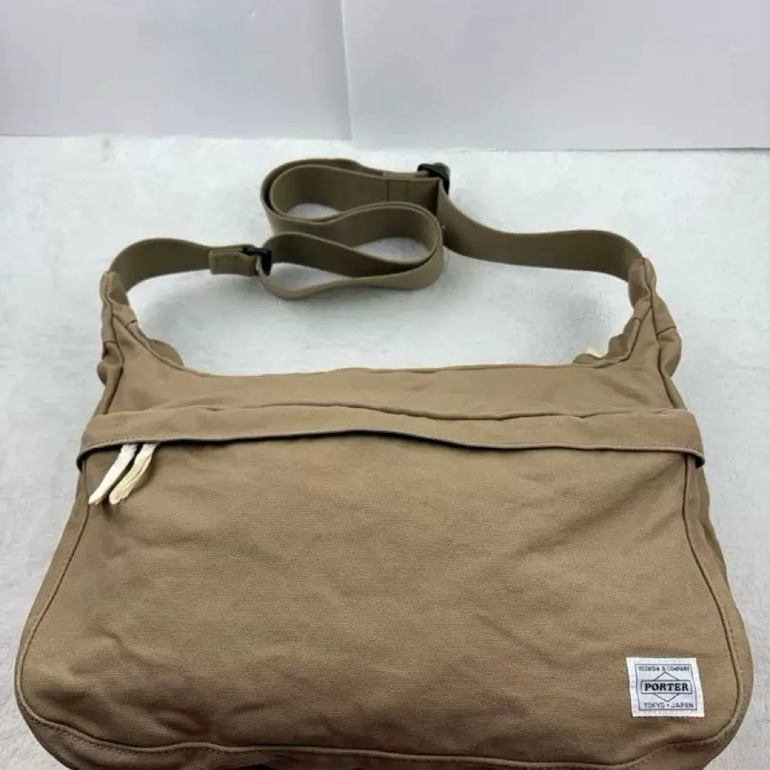 PORTER Khaki Cotton Canvas Crossbody Bag — back