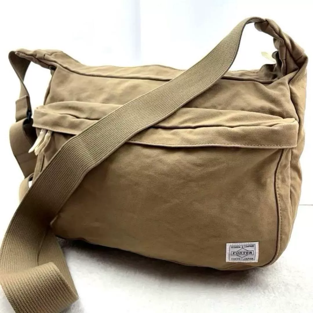 PORTER Khaki Cotton Canvas Crossbody Bag