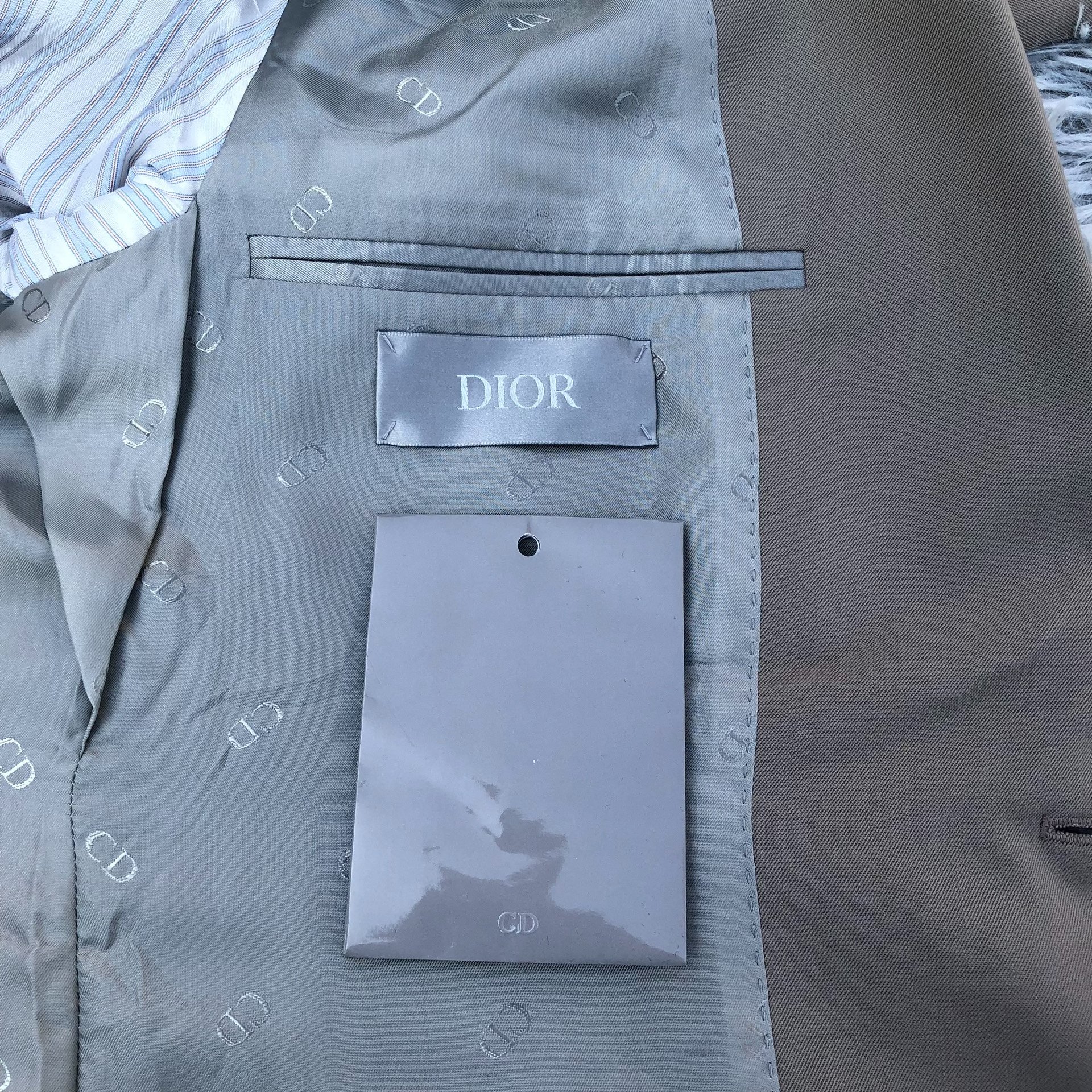 Dior Khaki Logo Cuff Suit Jacket — label