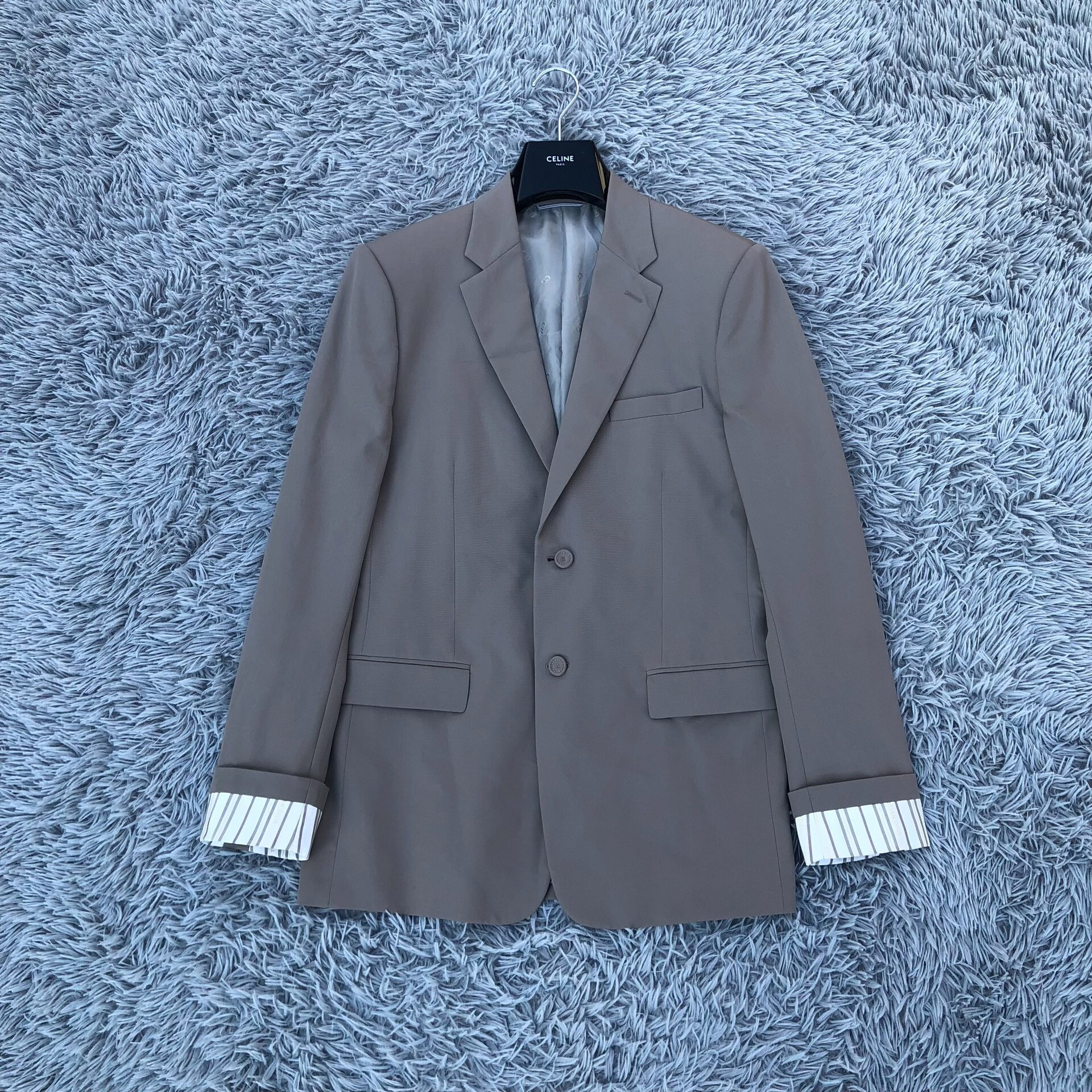 Dior Khaki Logo Cuff Suit Jacket