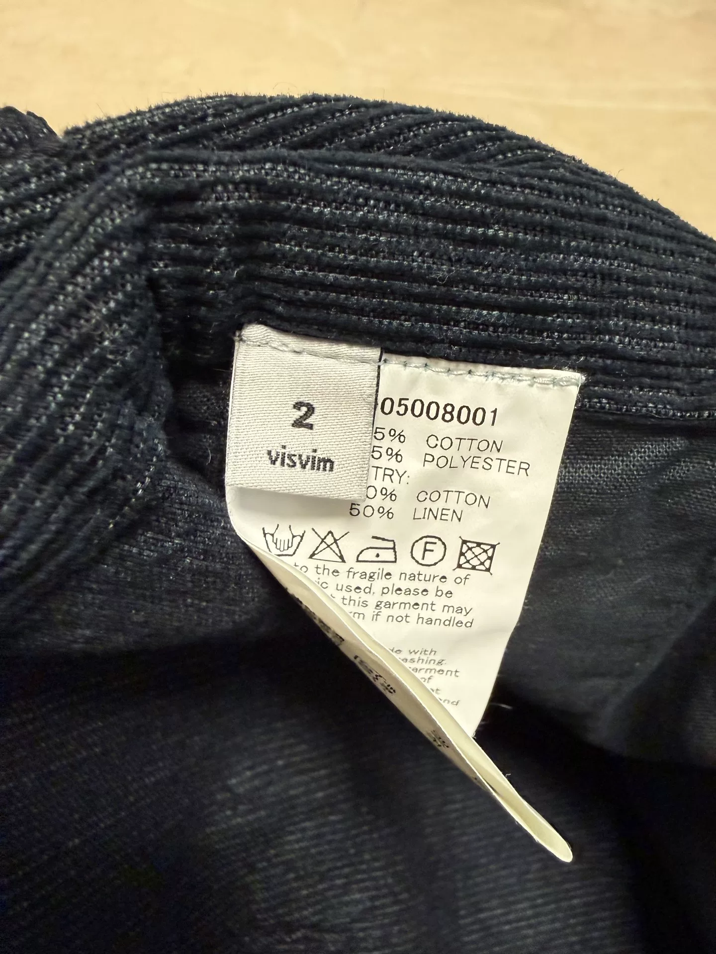Visvim ICT Indigo Dyed Wooden Button Casual Pants — label