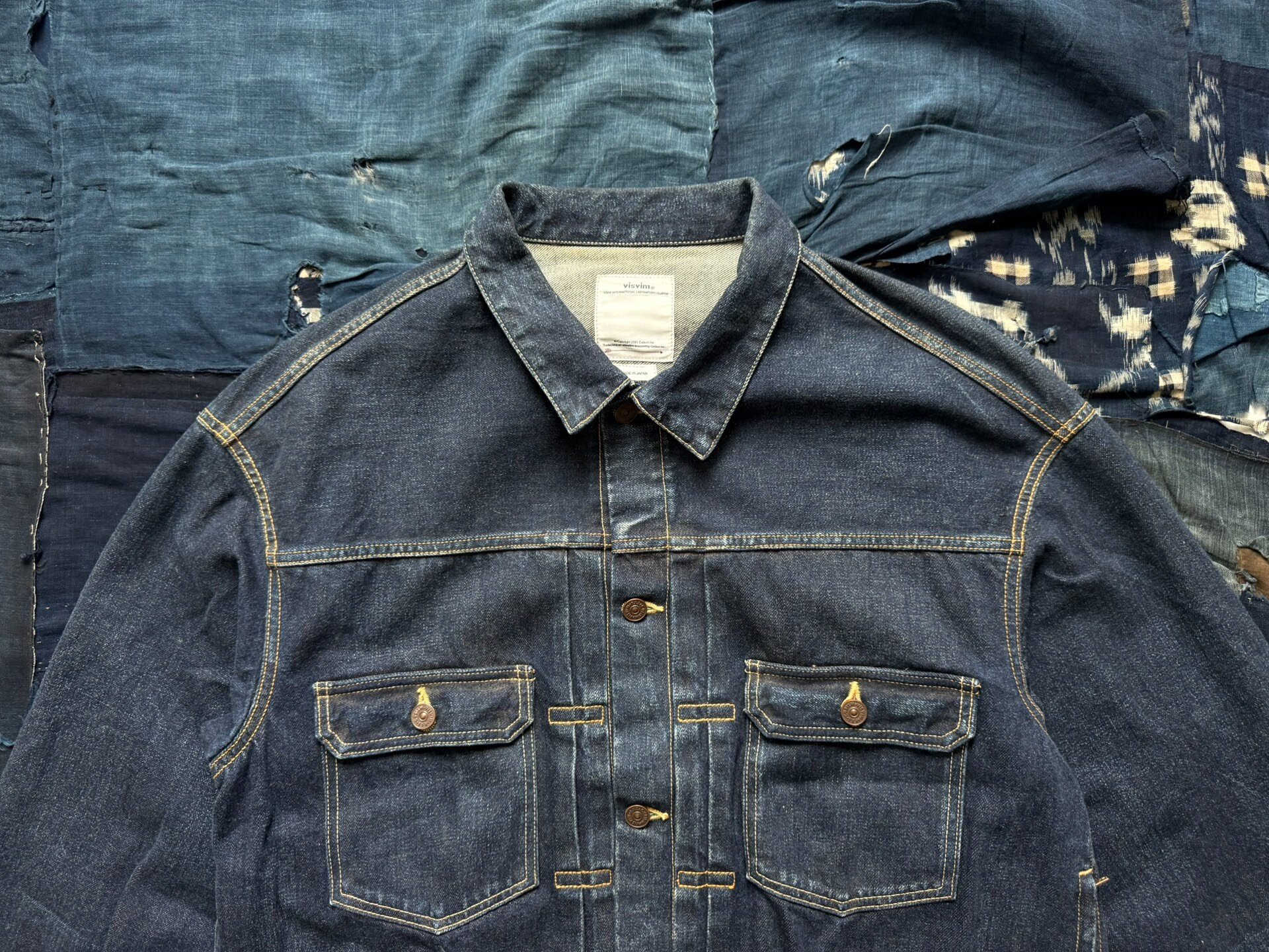 Visvim 101XX Damaged Mud Dyed Denim Jacket — label