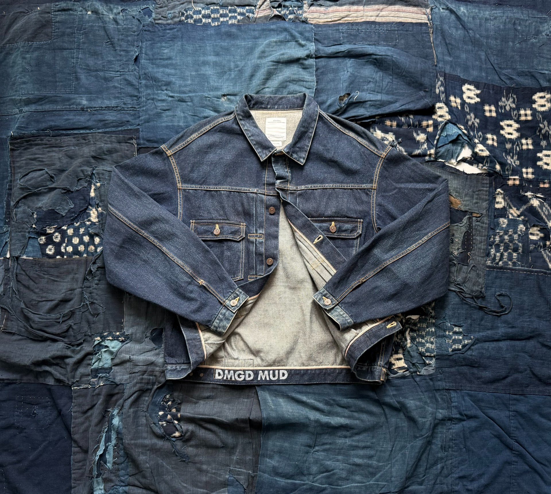 Visvim 101XX Damaged Mud Dyed Denim Jacket — front