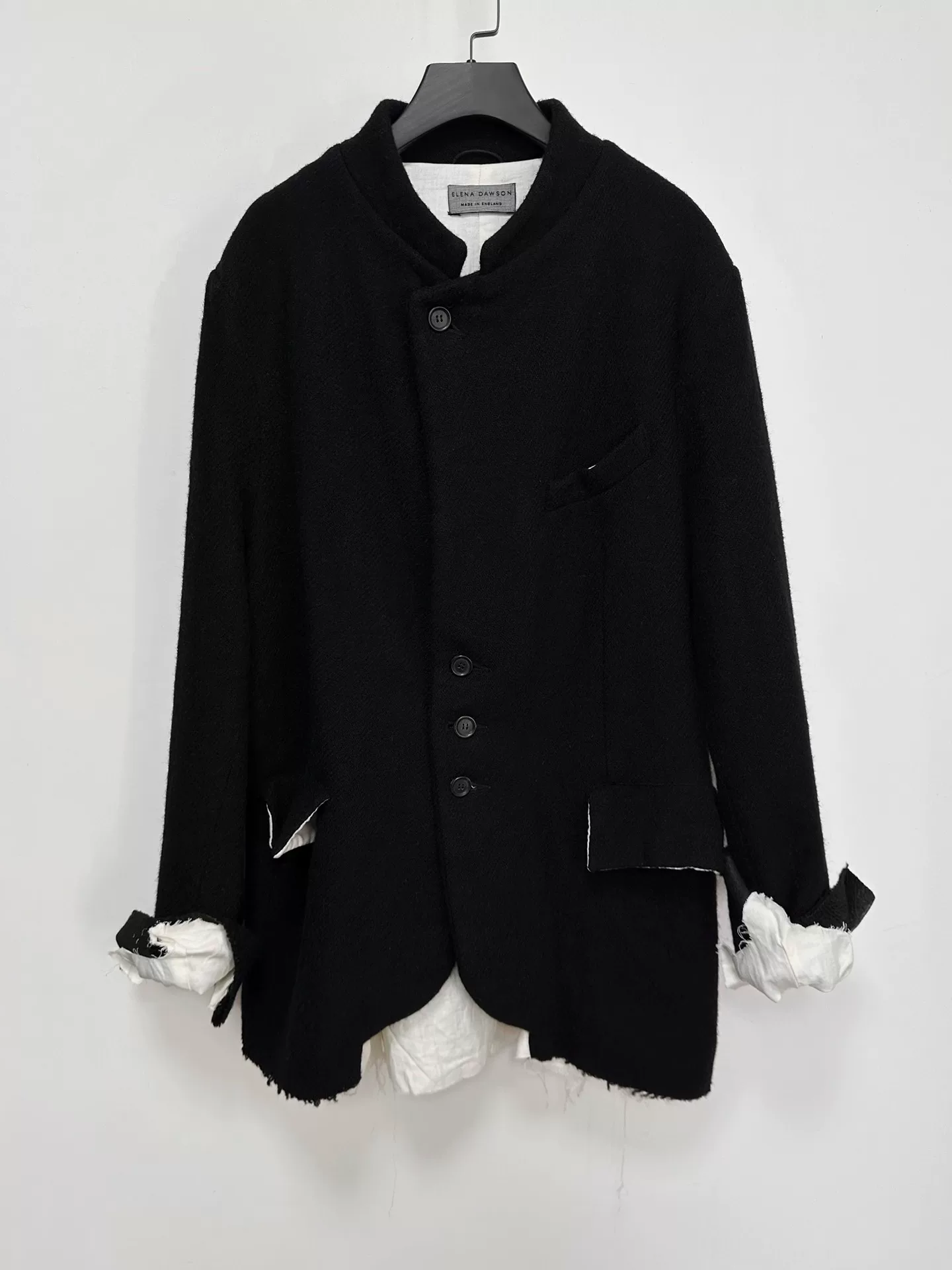 Elena Dawson Black Tweed Stand-Collar Blazer