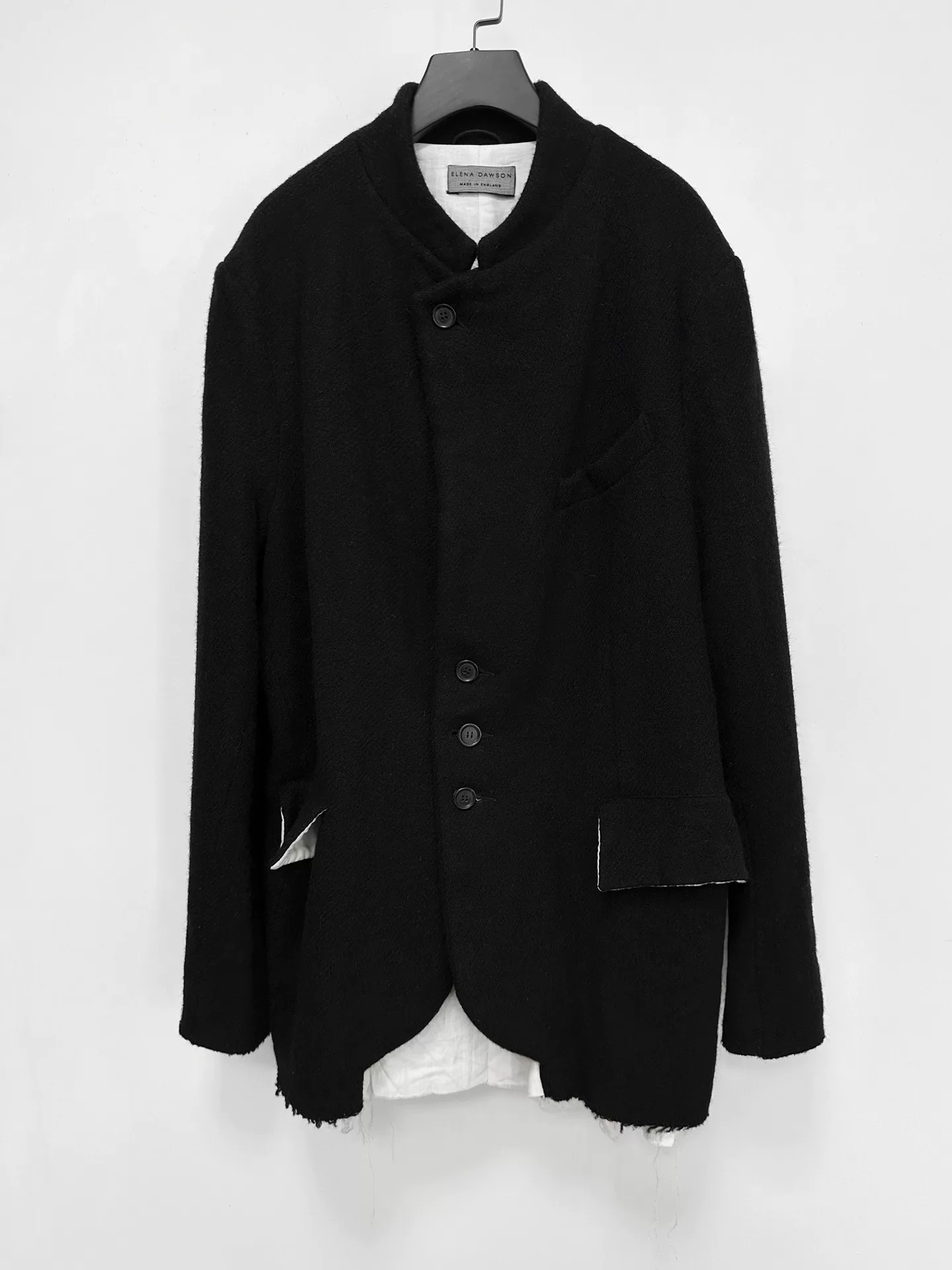 Elena Dawson Black Tweed Stand-Collar Blazer — back