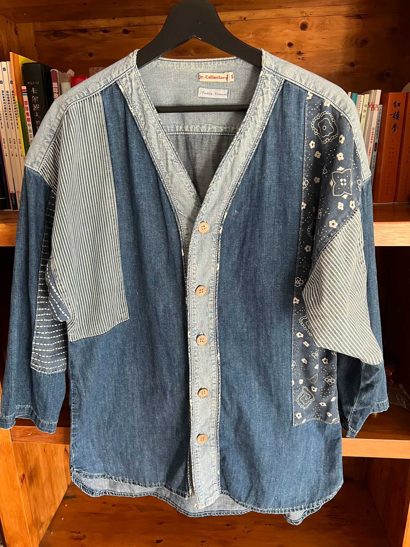 Dr Collectors Indigo Spliced Distressed Kimono Shirt — back