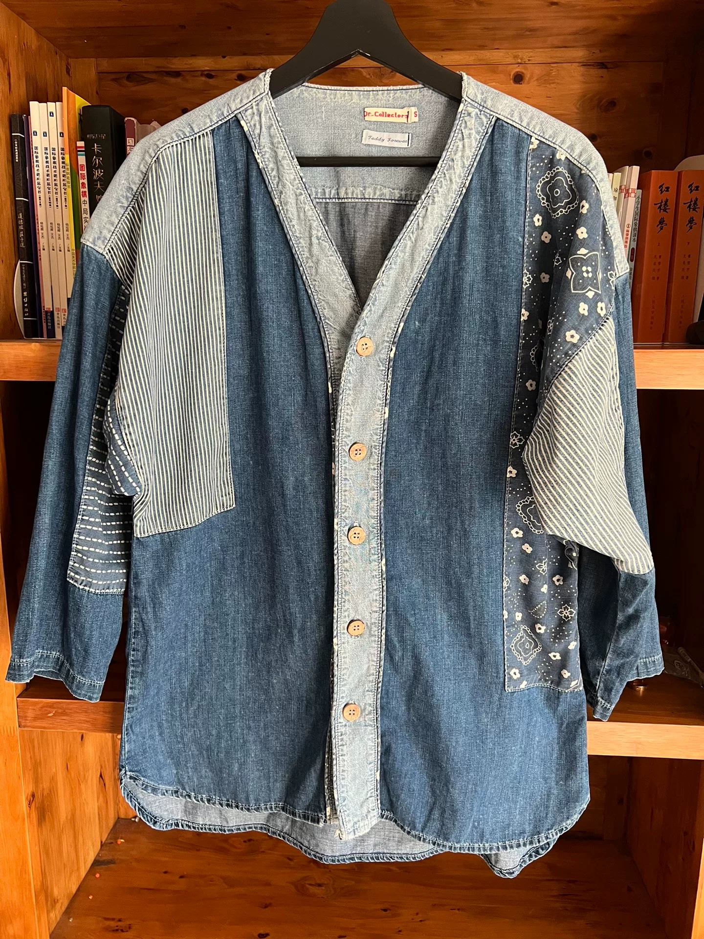 Dr Collectors Indigo Spliced Distressed Kimono Shirt