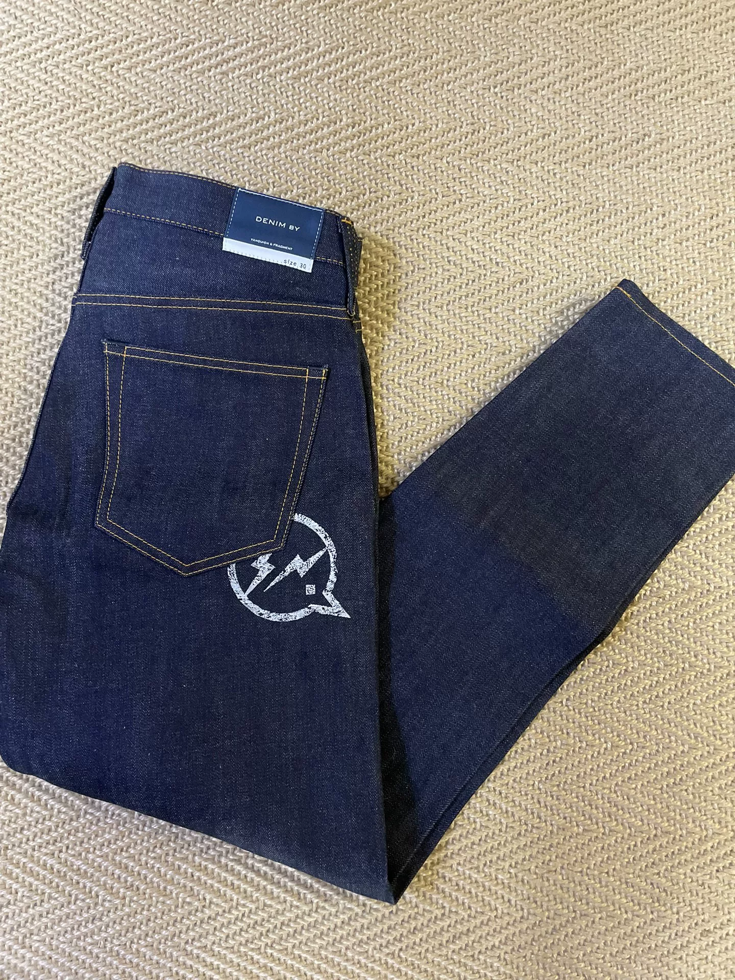 Vanquish & Fragment Embroidered Lightning Raw Denim Jeans — detail