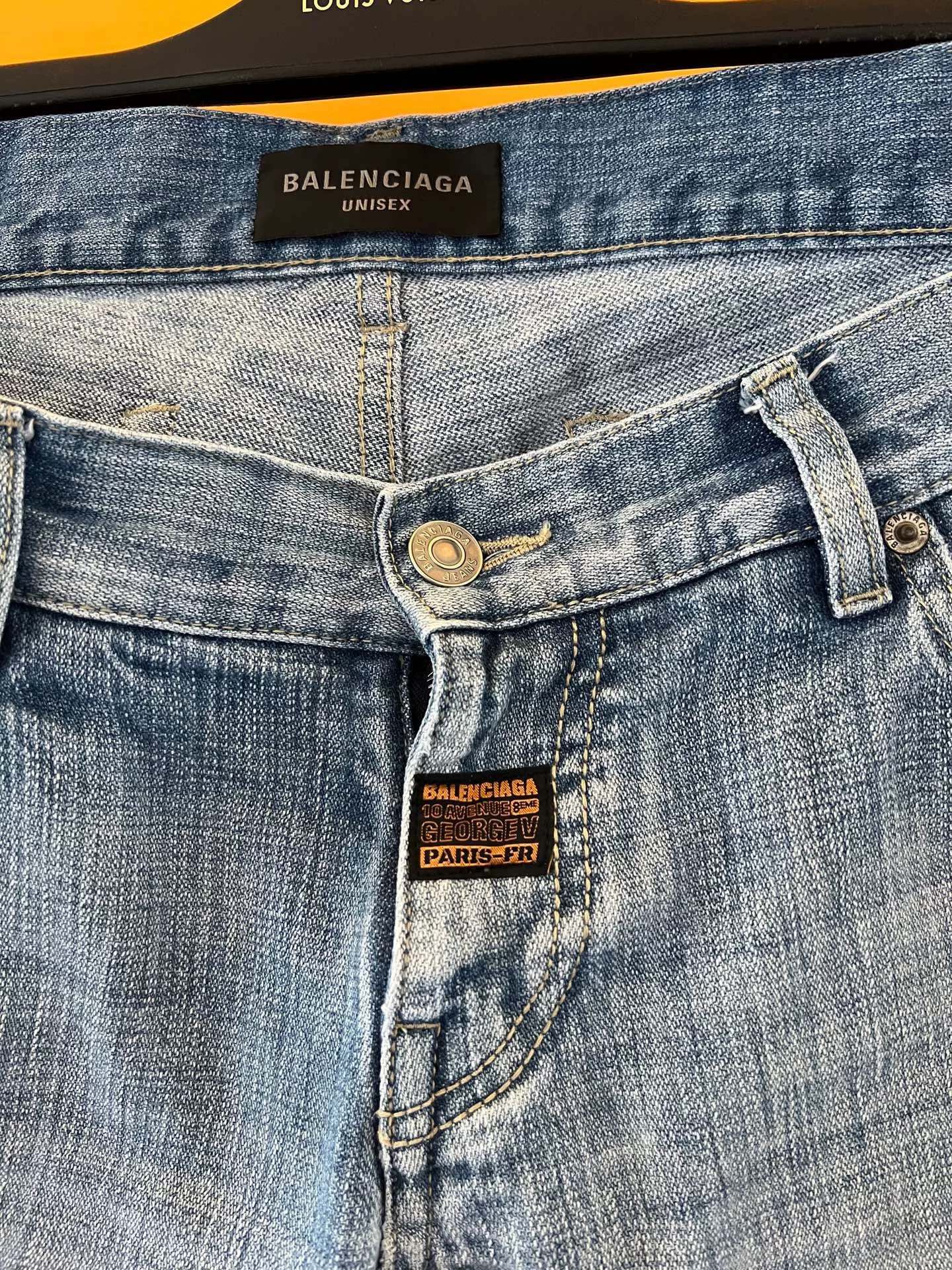 Balenciaga Low-Waist Washed Straight Jeans — detail