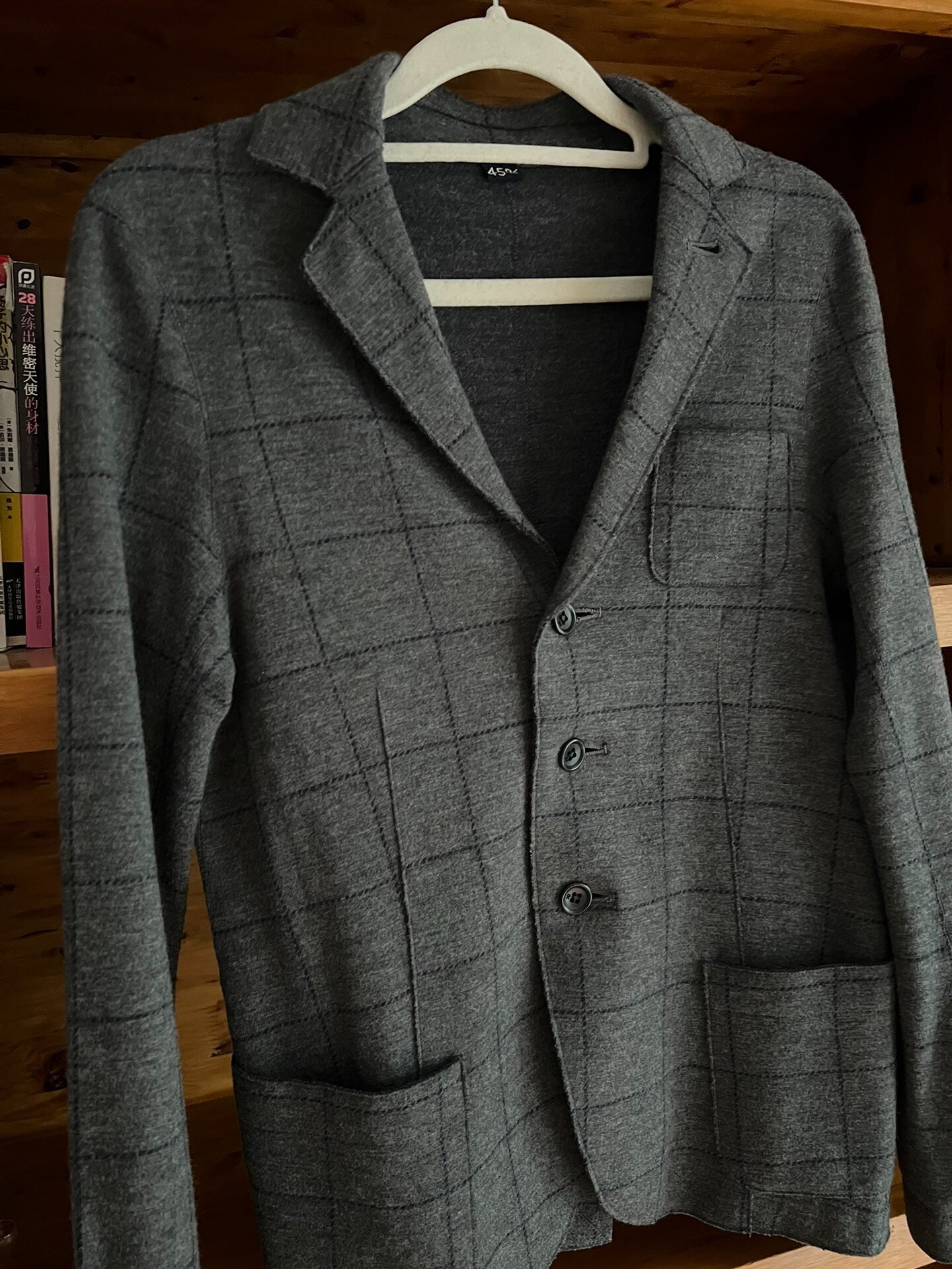 45r Women's Gray Wool Check Blazer — front