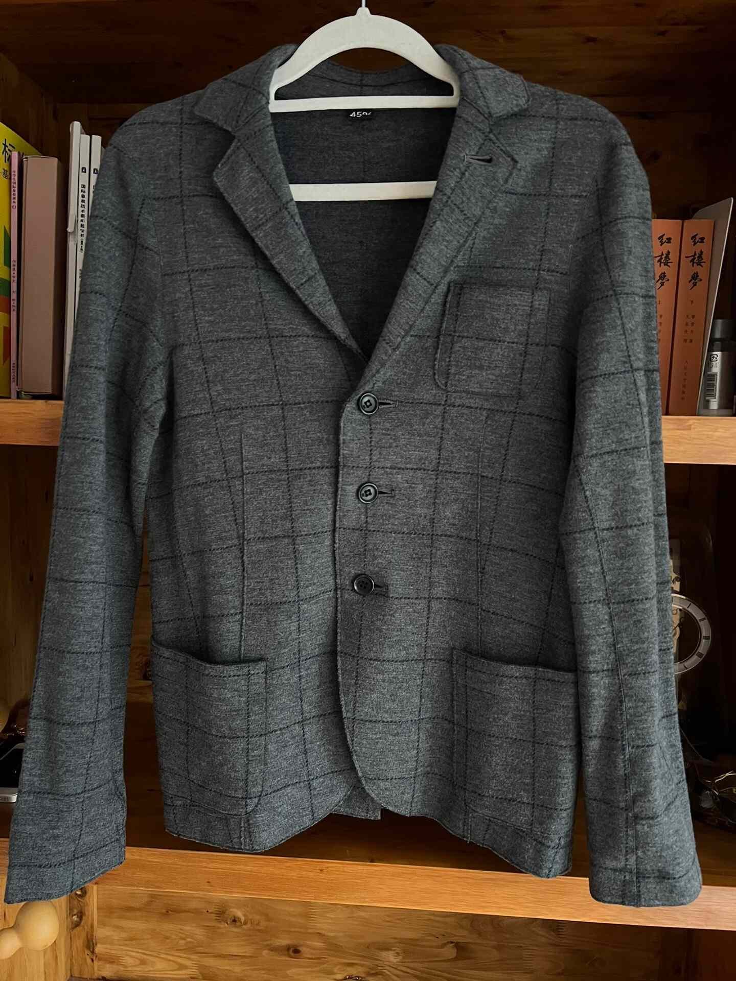 45r Women's Gray Wool Check Blazer