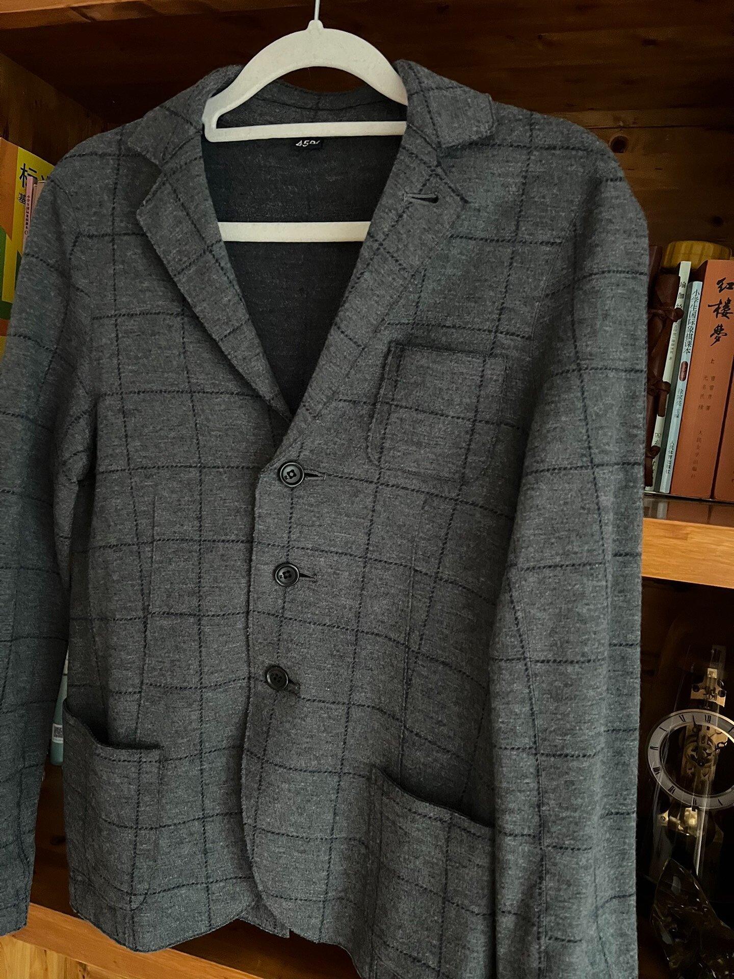 45r Women's Gray Wool Check Blazer — detail