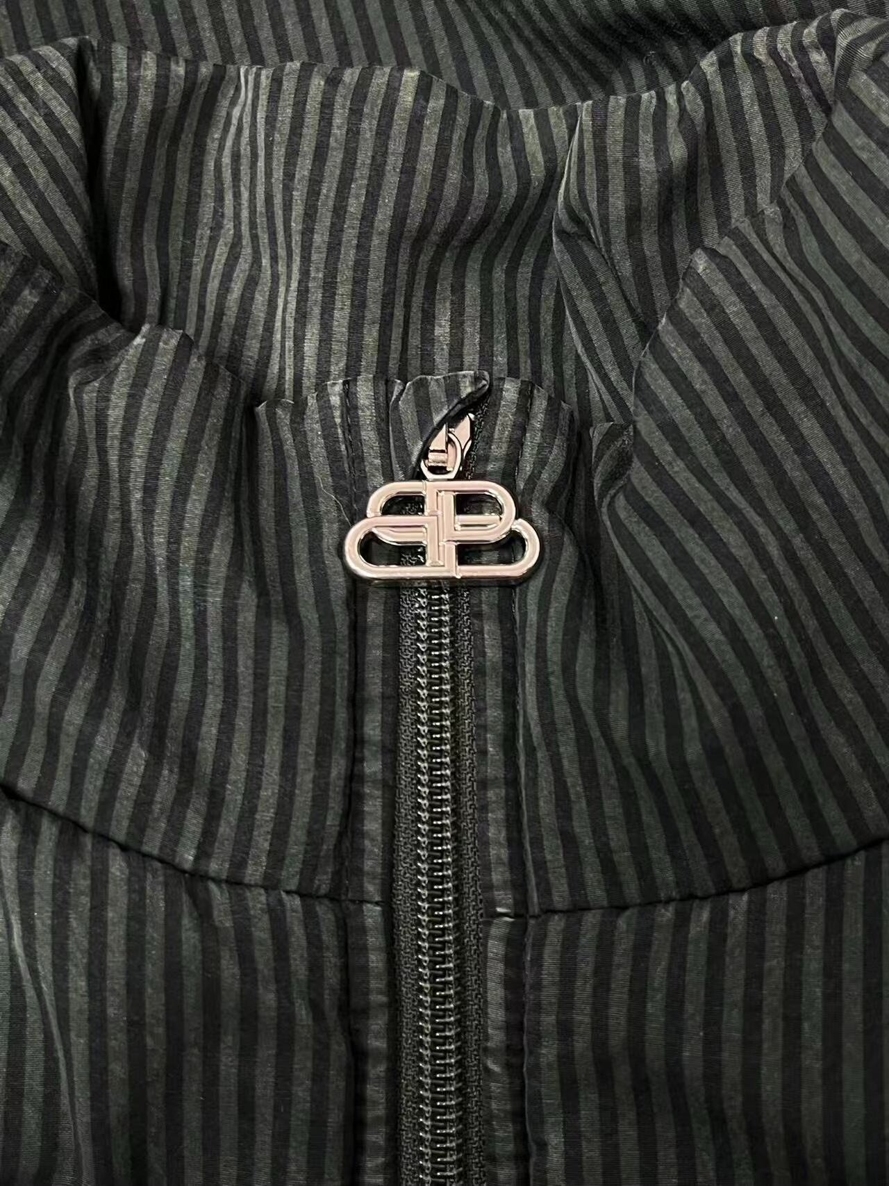Balenciaga Dark Green Striped Puffer Jacket — detail
