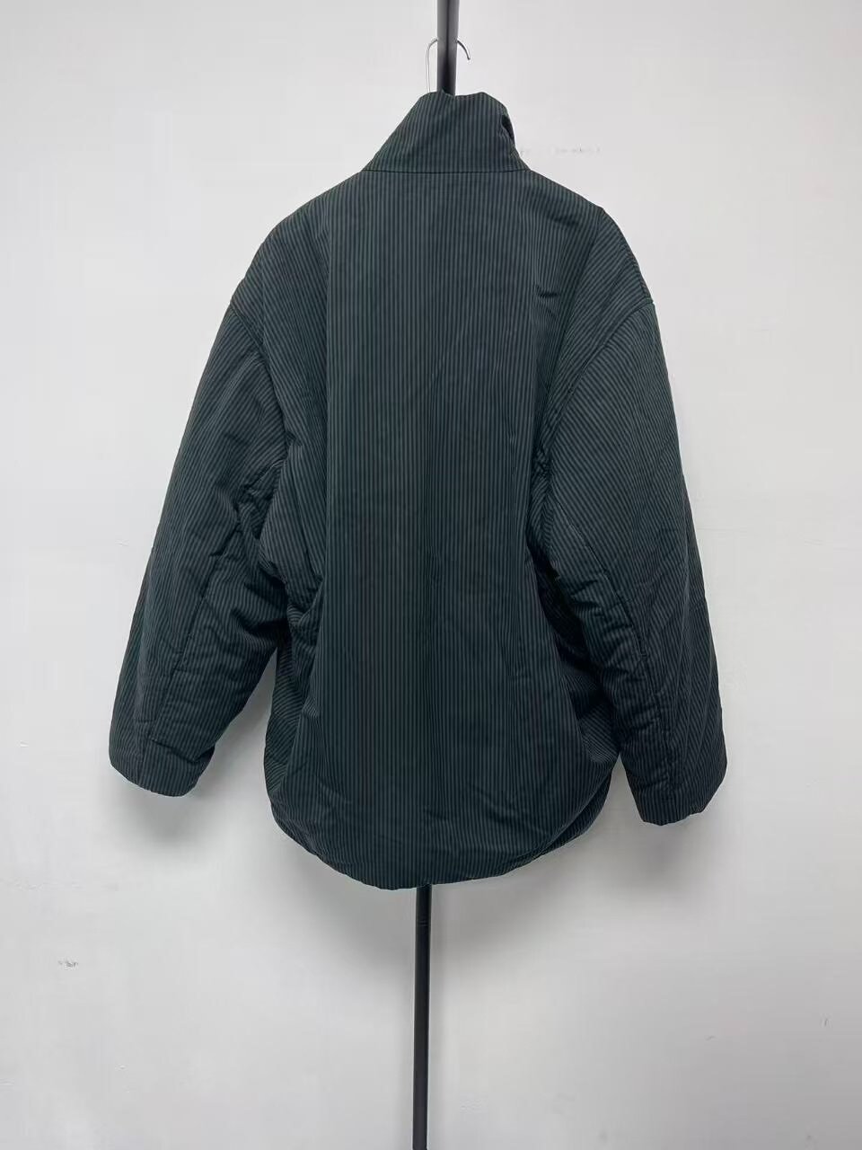 Balenciaga Dark Green Striped Puffer Jacket — front